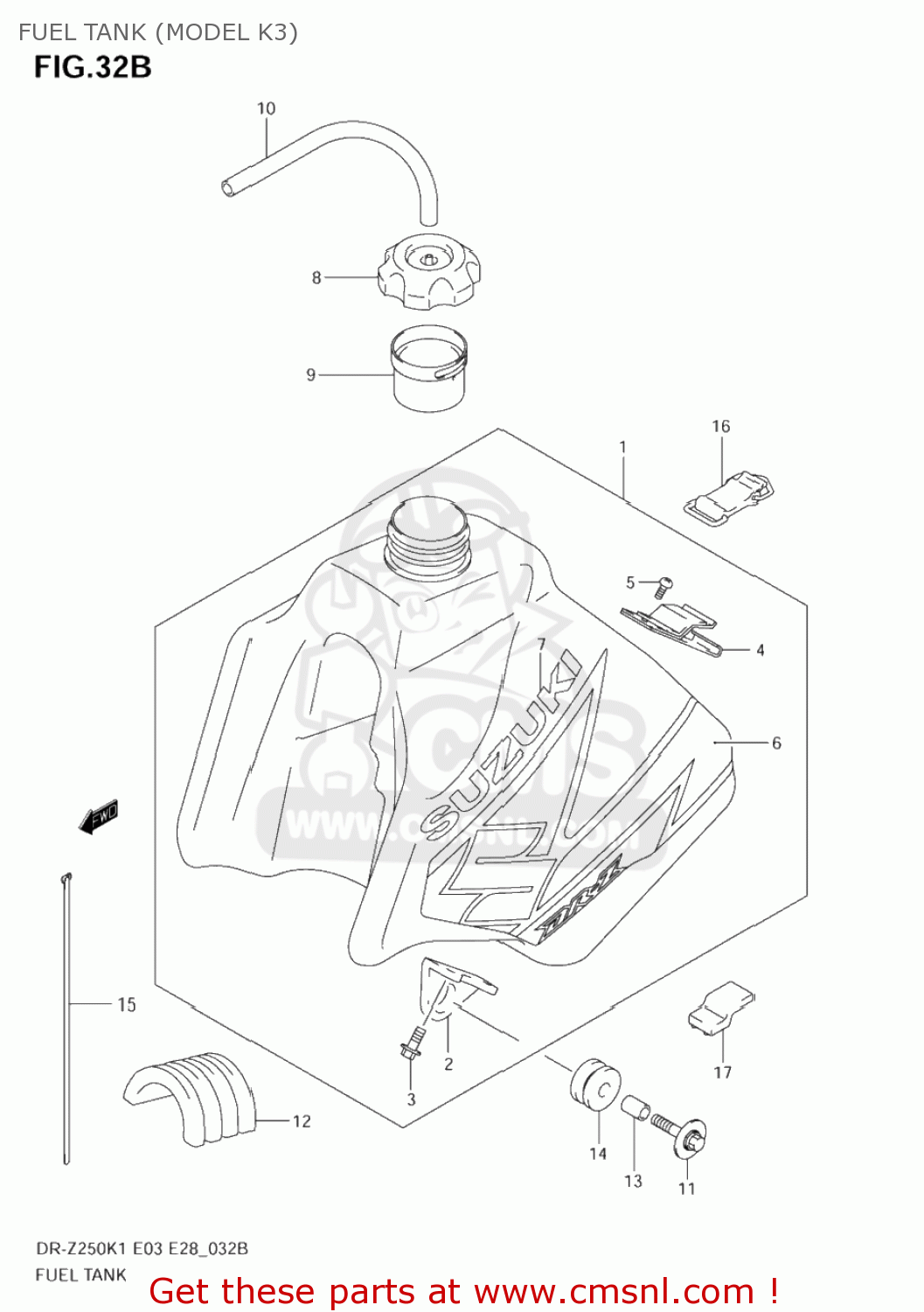 FUEL TANK (MODEL K3) DR-Z250 2005 (K5) USA (E03) DRZ250 DR Z250