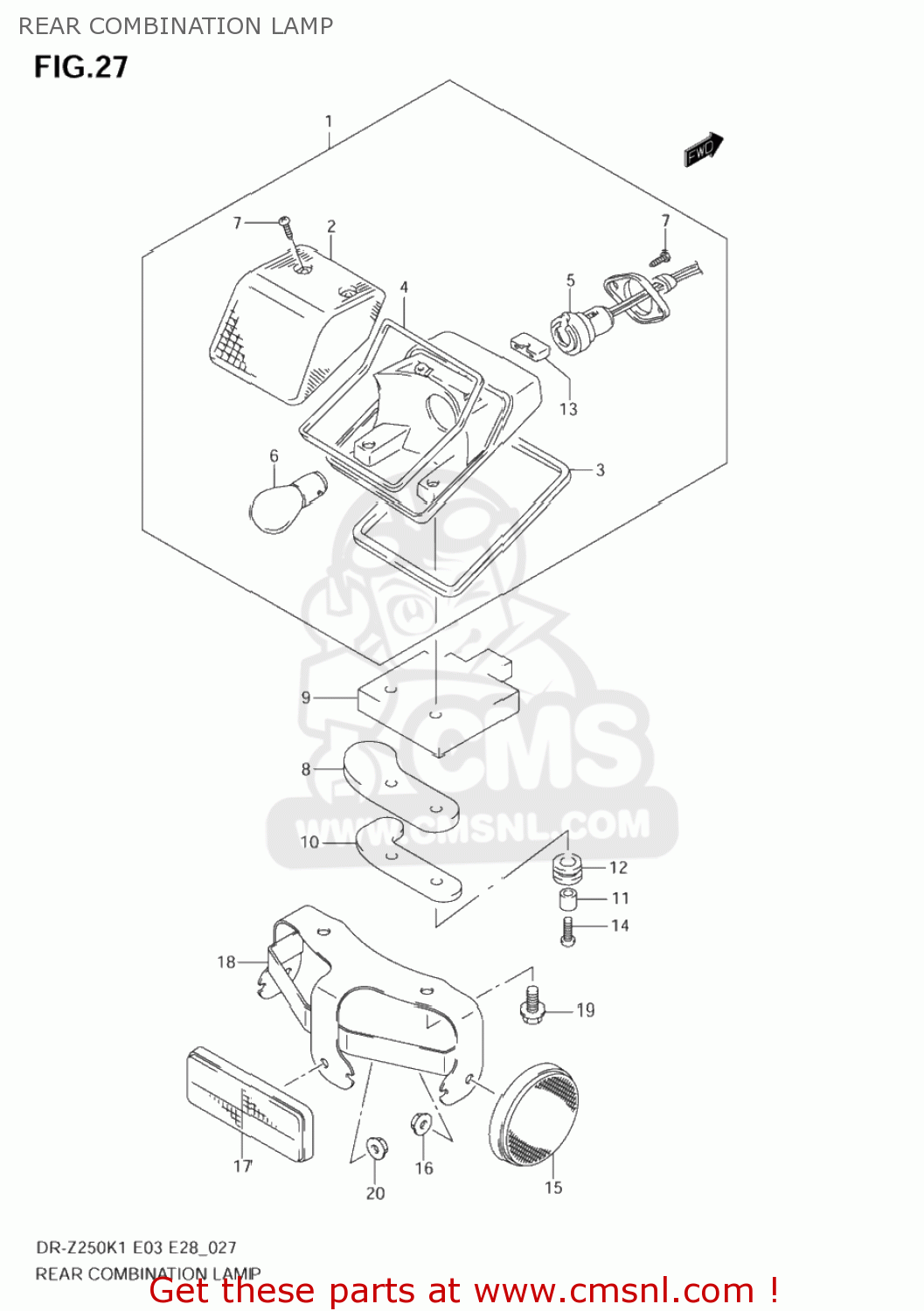 REAR COMBINATION LAMP DR-Z250 2005 (K5) USA (E03) DRZ250 DR Z250