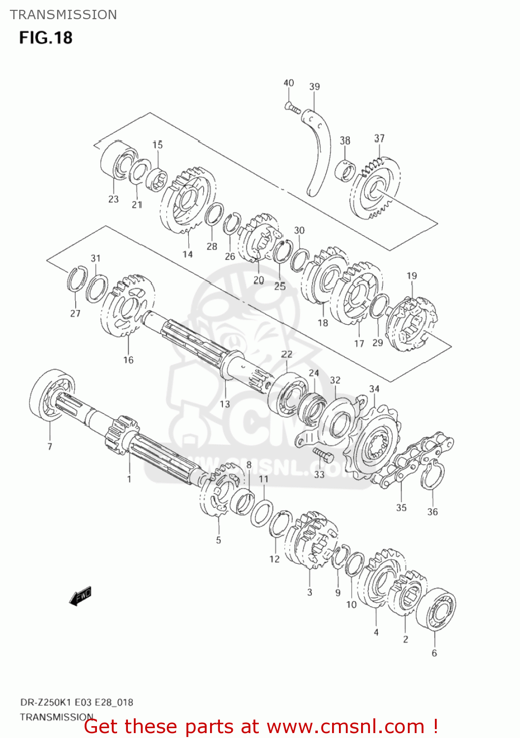 TRANSMISSION DR-Z250 2005 (K5) USA (E03) DRZ250 DR Z250