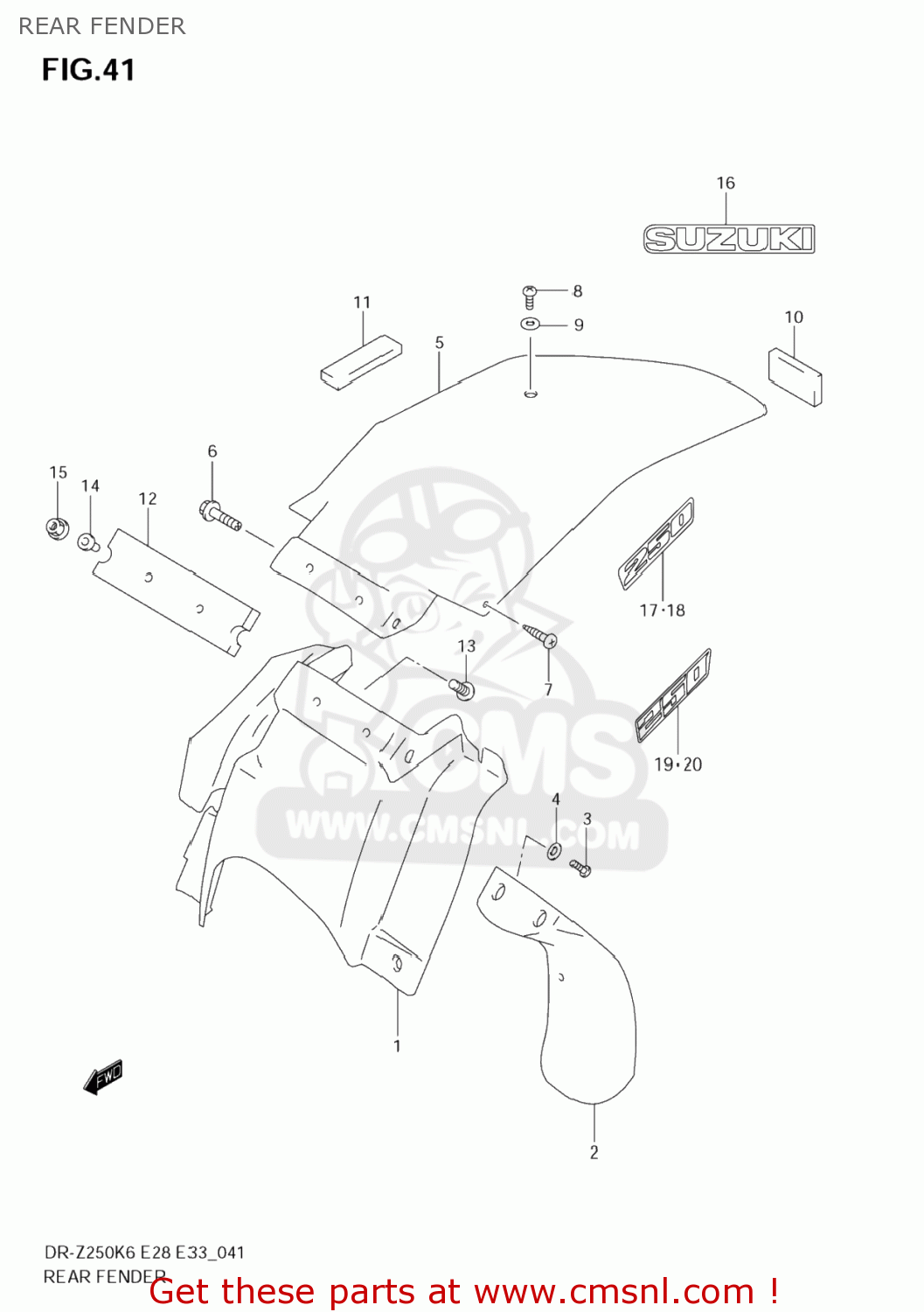 REAR FENDER DR-Z250 2006 (K6) USA (E03) DRZ250 DR Z250