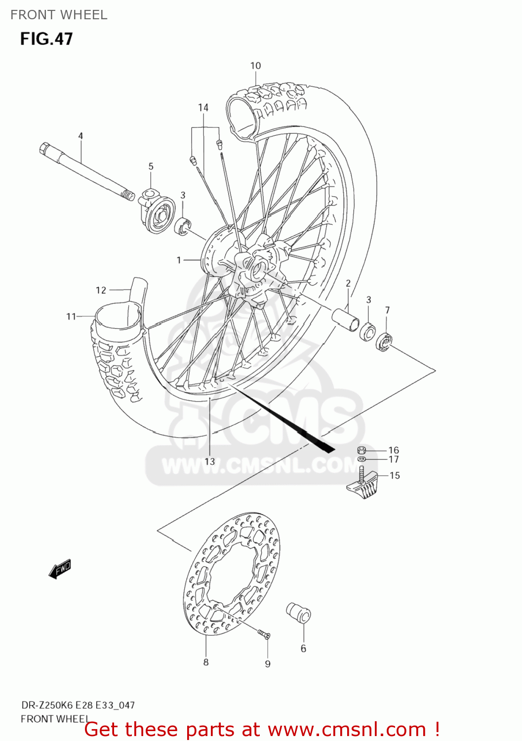 FRONT WHEEL DR-Z250 2007 (K7) USA (E03) DRZ250 DR Z250