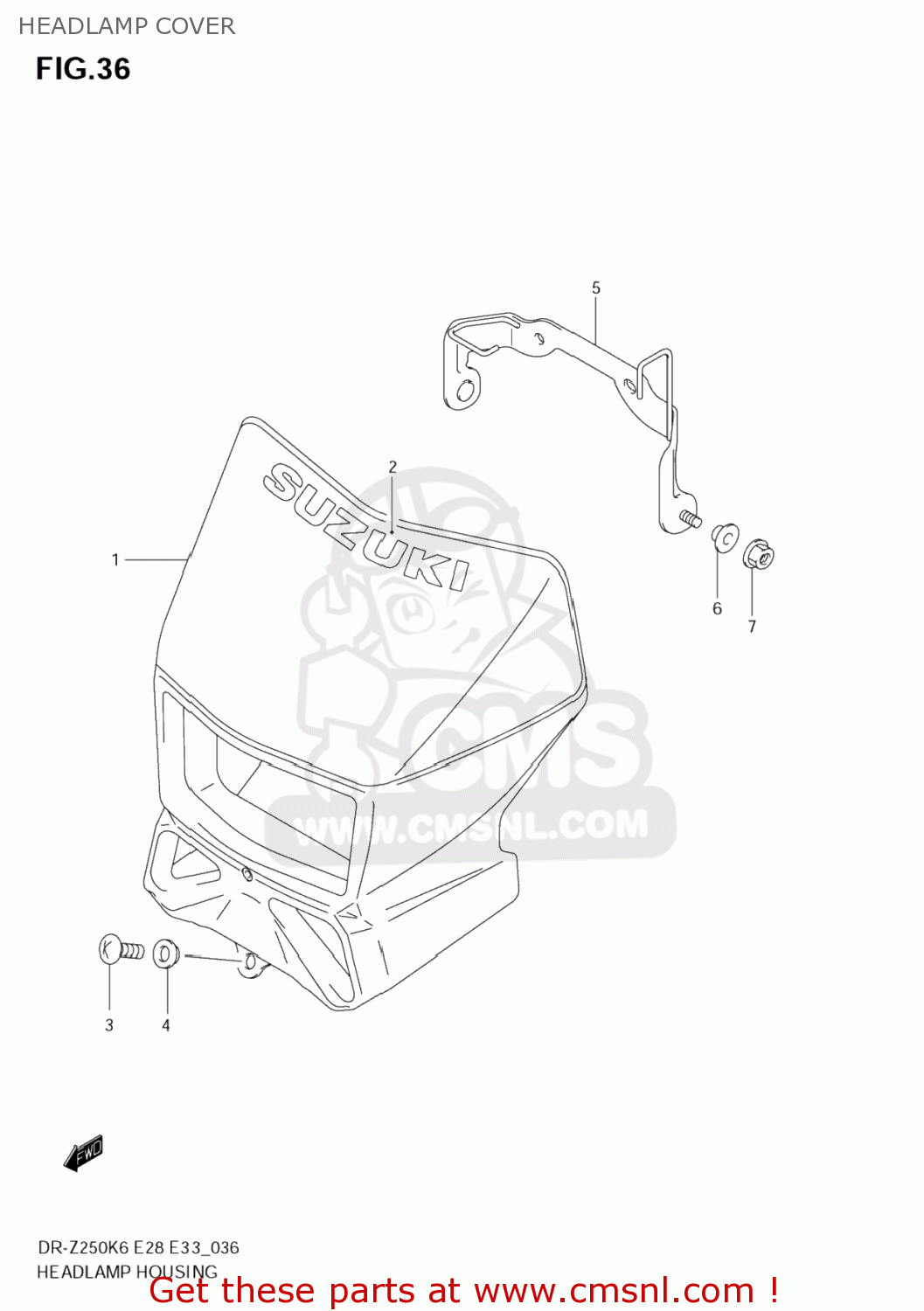 HEADLAMP COVER DR-Z250 2007 (K7) USA (E03) DRZ250 DR Z250
