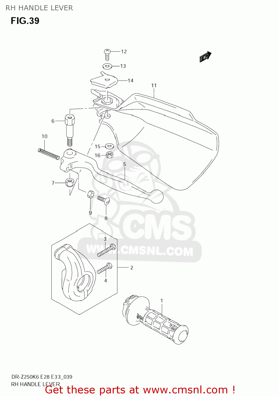 RH HANDLE LEVER DR-Z250 2007 (K7) USA (E03) DRZ250 DR Z250
