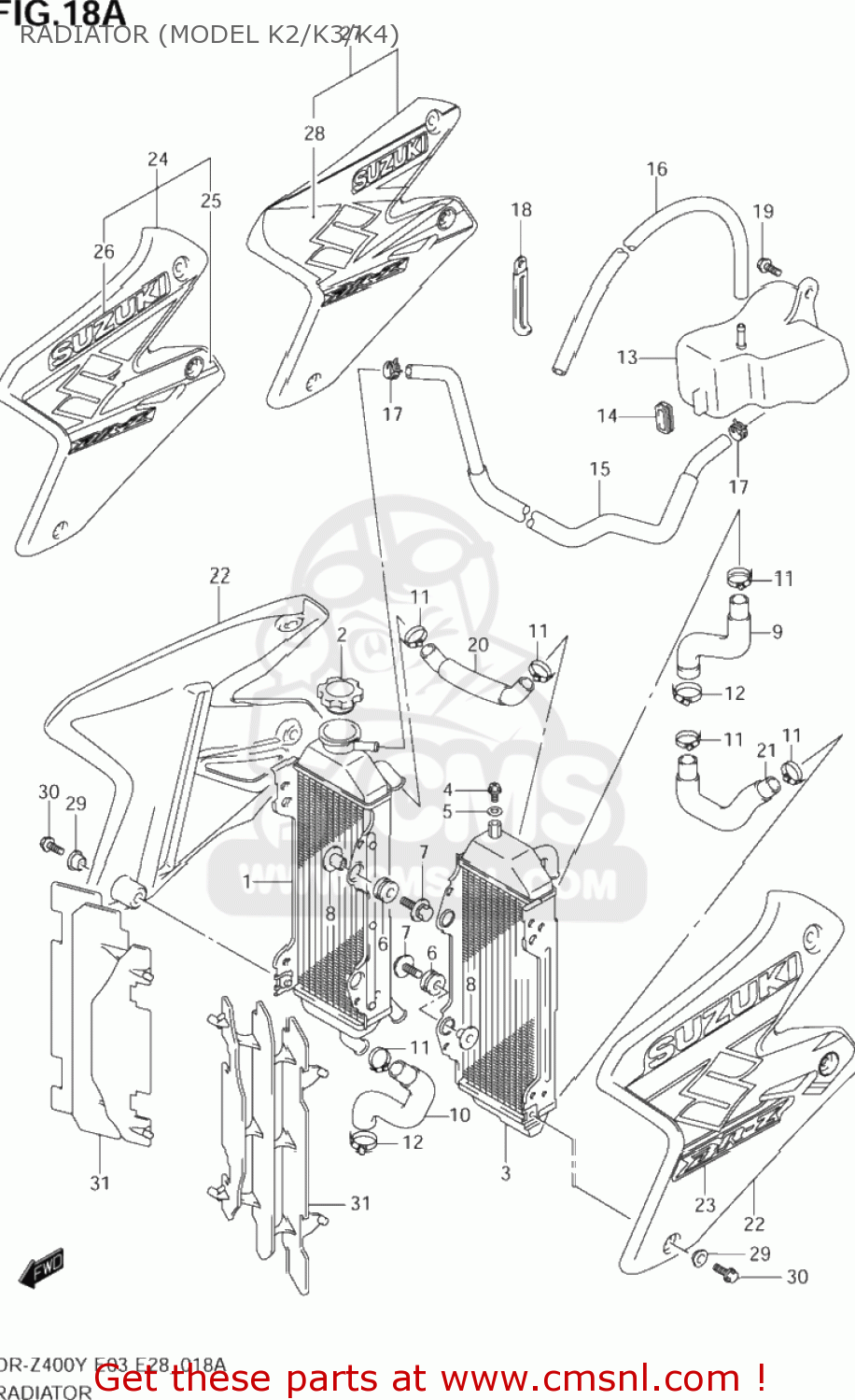 RADIATOR (MODEL K2/K3/K4) DR-Z400 2000 (Y) USA (E03) DRZ400 DR Z400