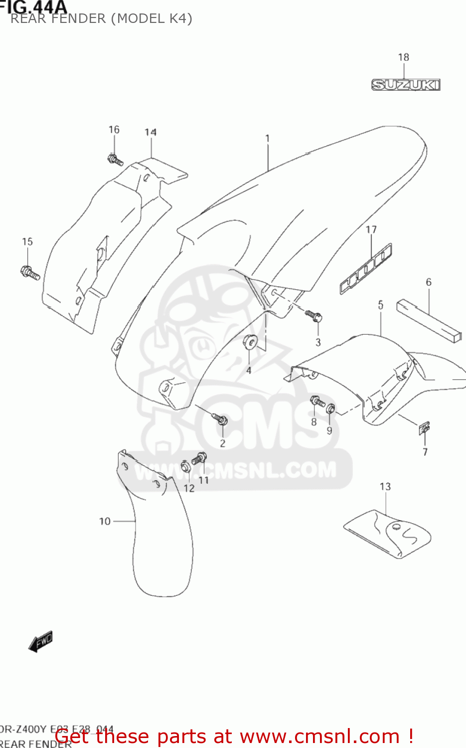 REAR FENDER (MODEL K4) DR-Z400 2000 (Y) USA (E03) DRZ400 DR Z400
