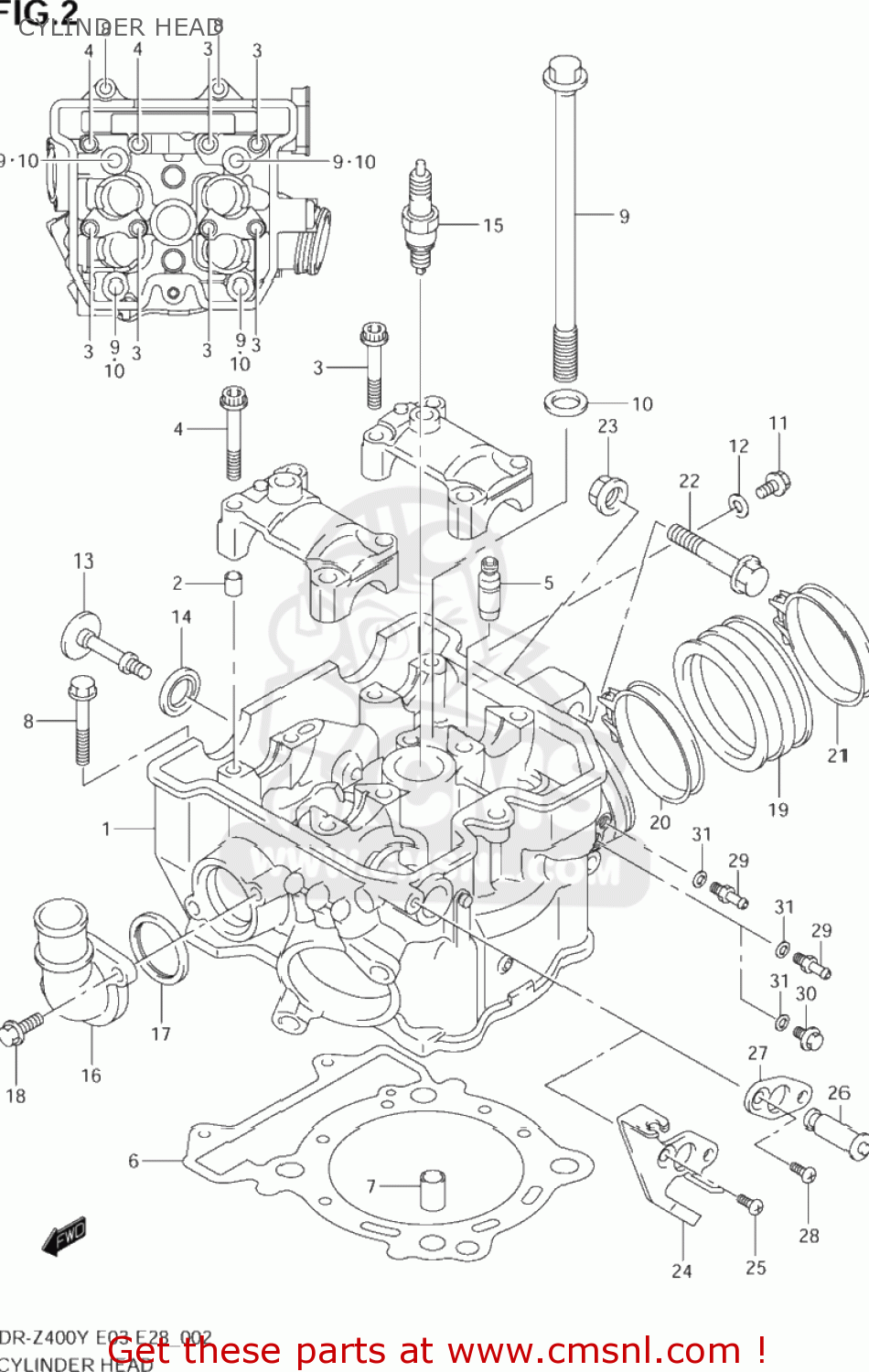 CYLINDER HEAD DR-Z400 2001 (K1) USA (E03) DRZ400 DR Z400