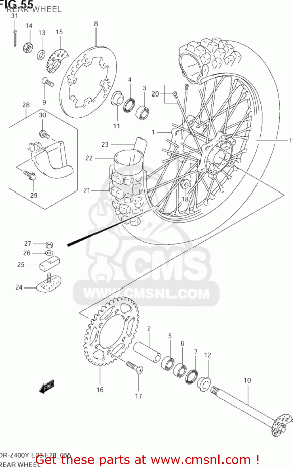REAR WHEEL DR-Z400 2001 (K1) USA (E03) DRZ400 DR Z400