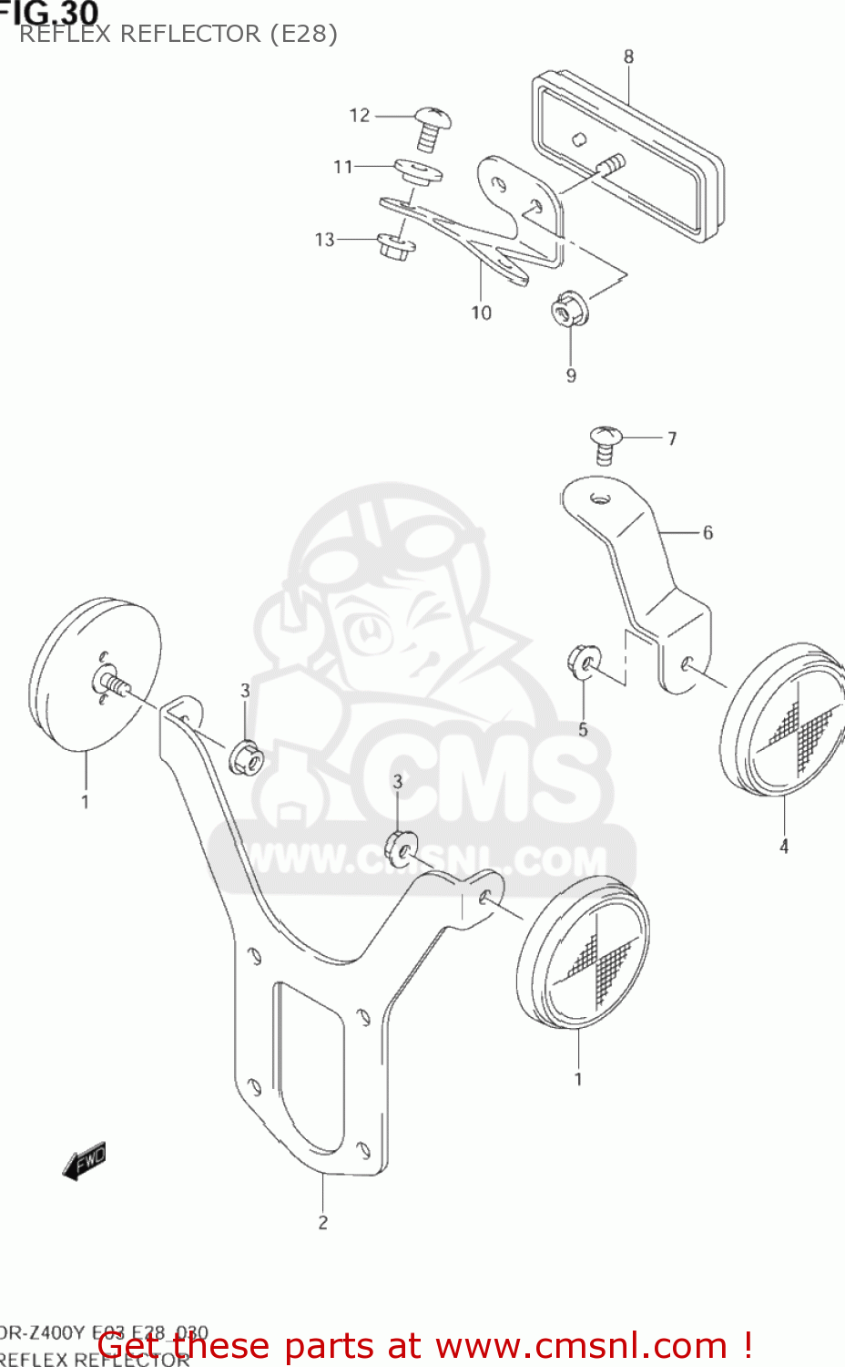 REFLEX REFLECTOR (E28) DR-Z400 2001 (K1) USA (E03) DRZ400 DR Z400