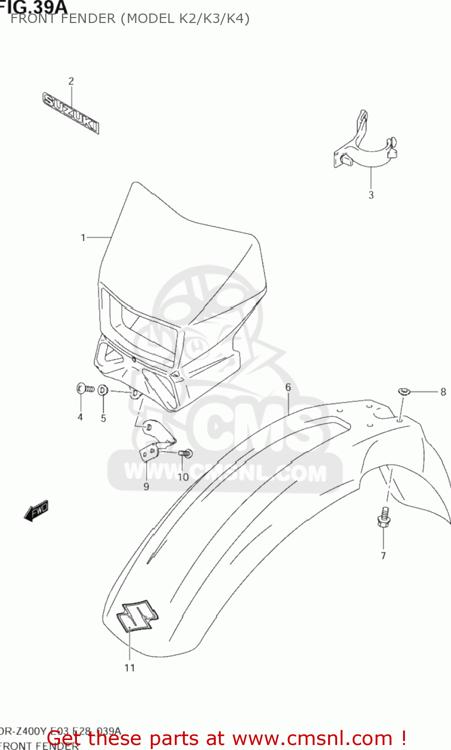 FRONT FENDER (MODEL K2/K3/K4) DR-Z400 2004 (K4) USA (E03) DRZ400 DR Z400