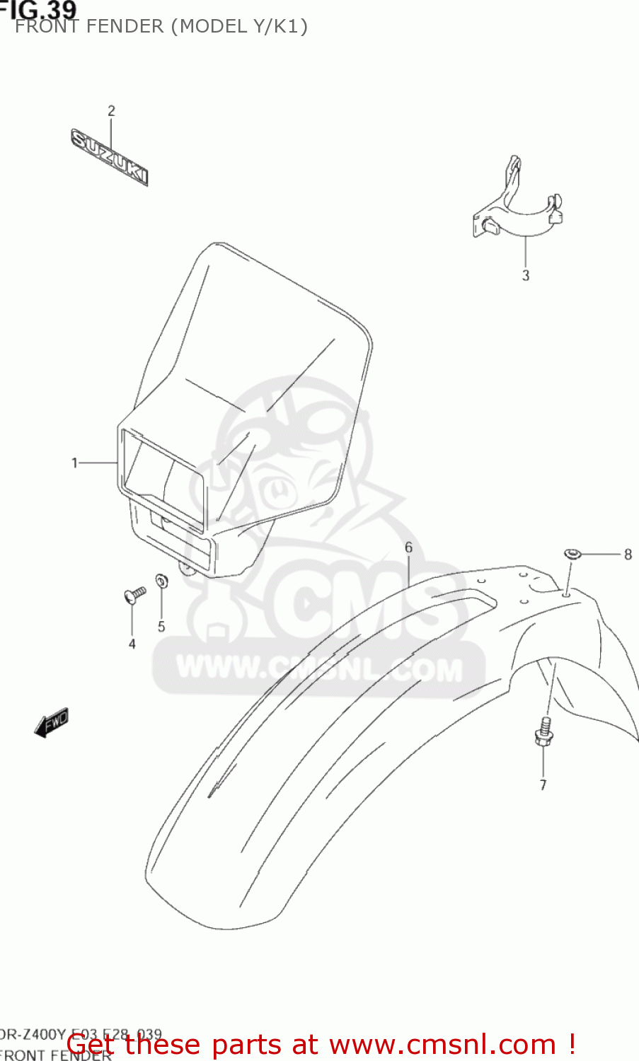 FRONT FENDER (MODEL Y/K1) DR-Z400E 2000 (Y) USA (E03) DRZ400E DR Z400E