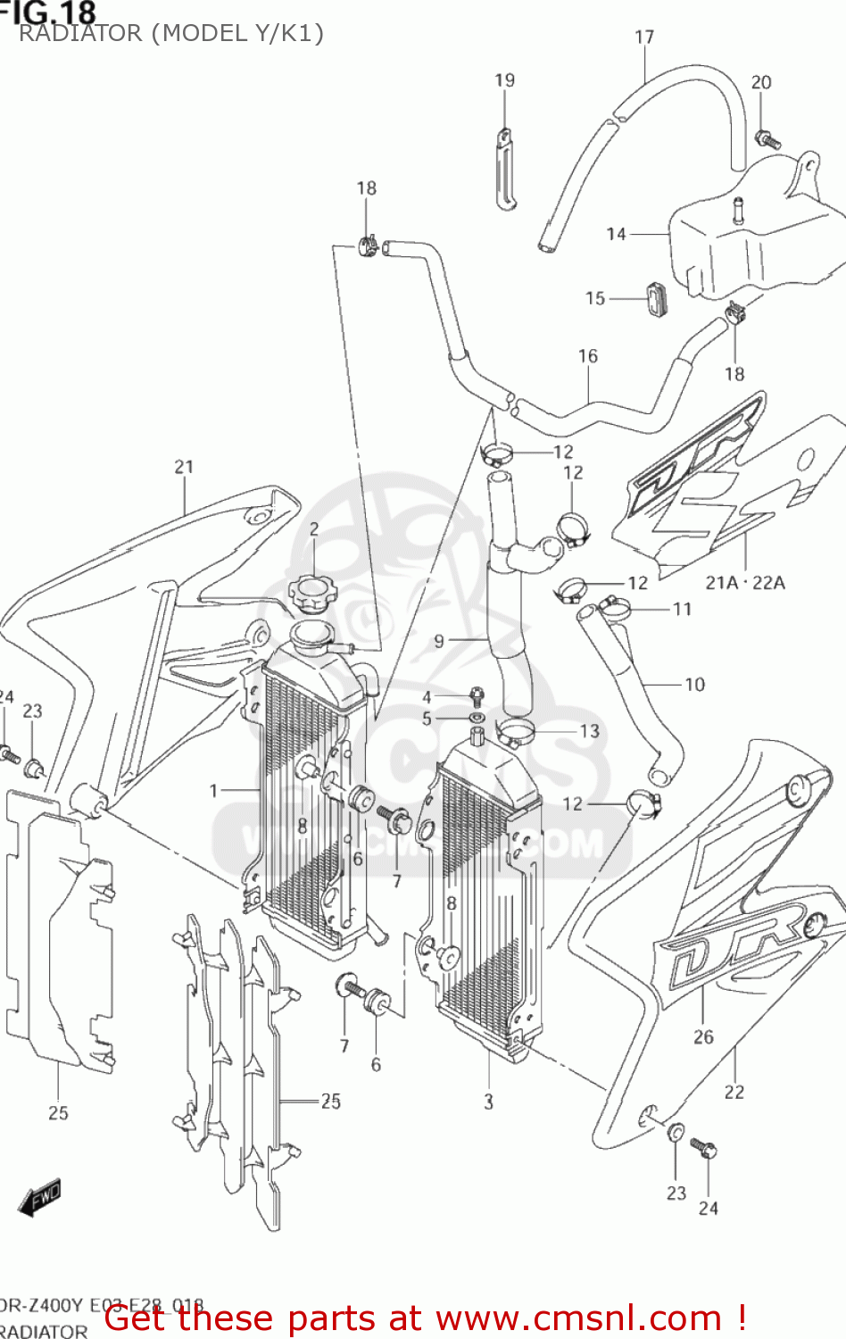 RADIATOR (MODEL Y/K1) DR-Z400E 2000 (Y) USA (E03) DRZ400E DR Z400E