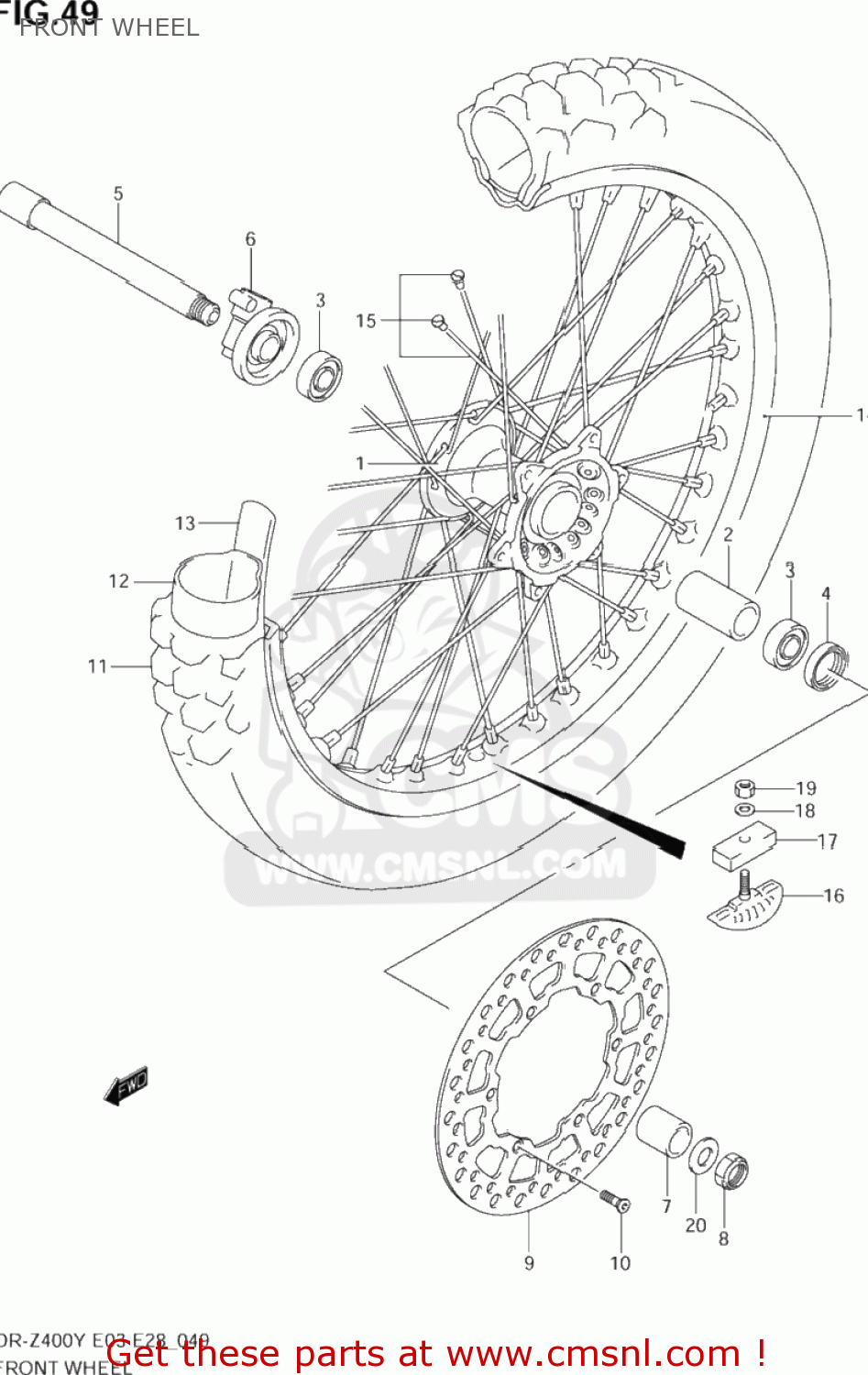 FRONT WHEEL DR-Z400E 2002 (K2) USA (E03) DRZ400E DR Z400E