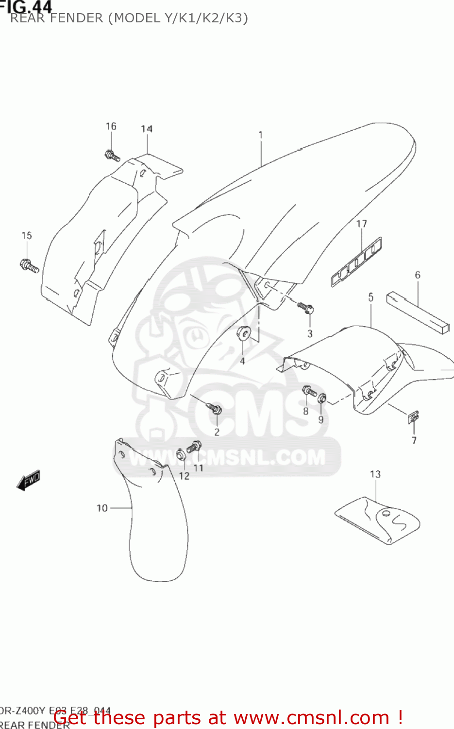 REAR FENDER (MODEL Y/K1/K2/K3) DR-Z400E 2002 (K2) USA (E03) DRZ400E DR Z400E