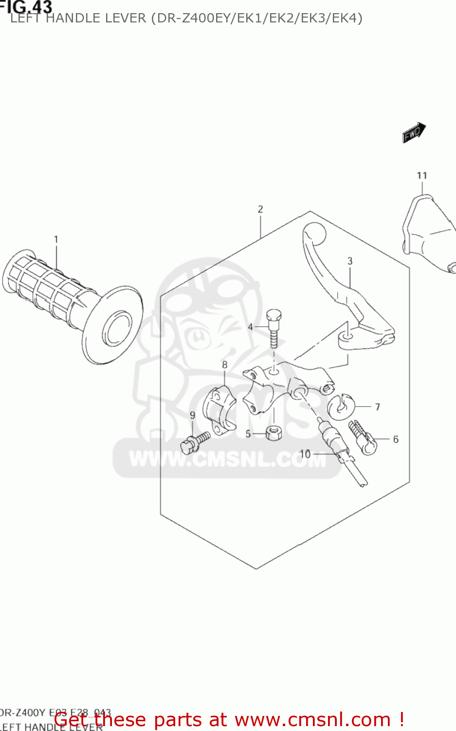 LEFT HANDLE LEVER (DR-Z400EY/EK1/EK2/EK3/EK4) DR-Z400E 2003 (K3) USA (E03) DRZ400E DR Z400E