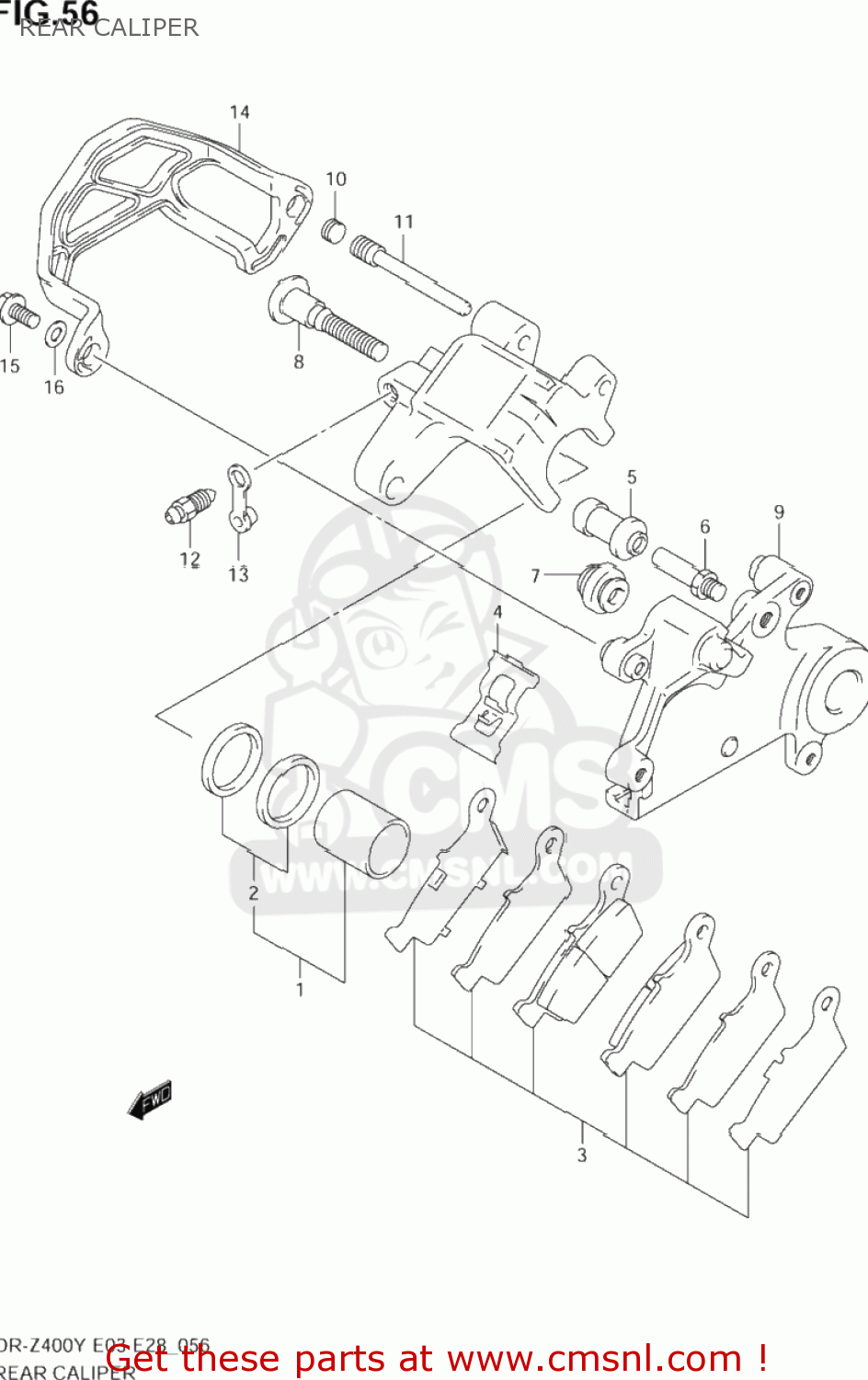 REAR CALIPER DR-Z400E 2003 (K3) USA (E03) DRZ400E DR Z400E