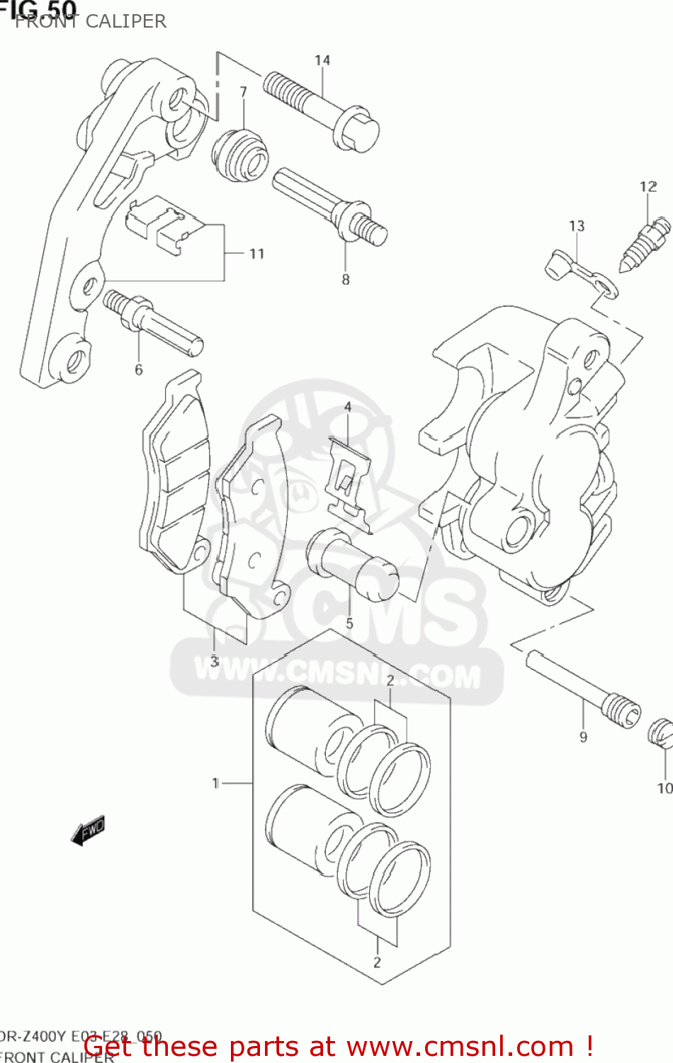 FRONT CALIPER DR-Z400E 2004 (K4) USA (E03) DRZ400E DR Z400E