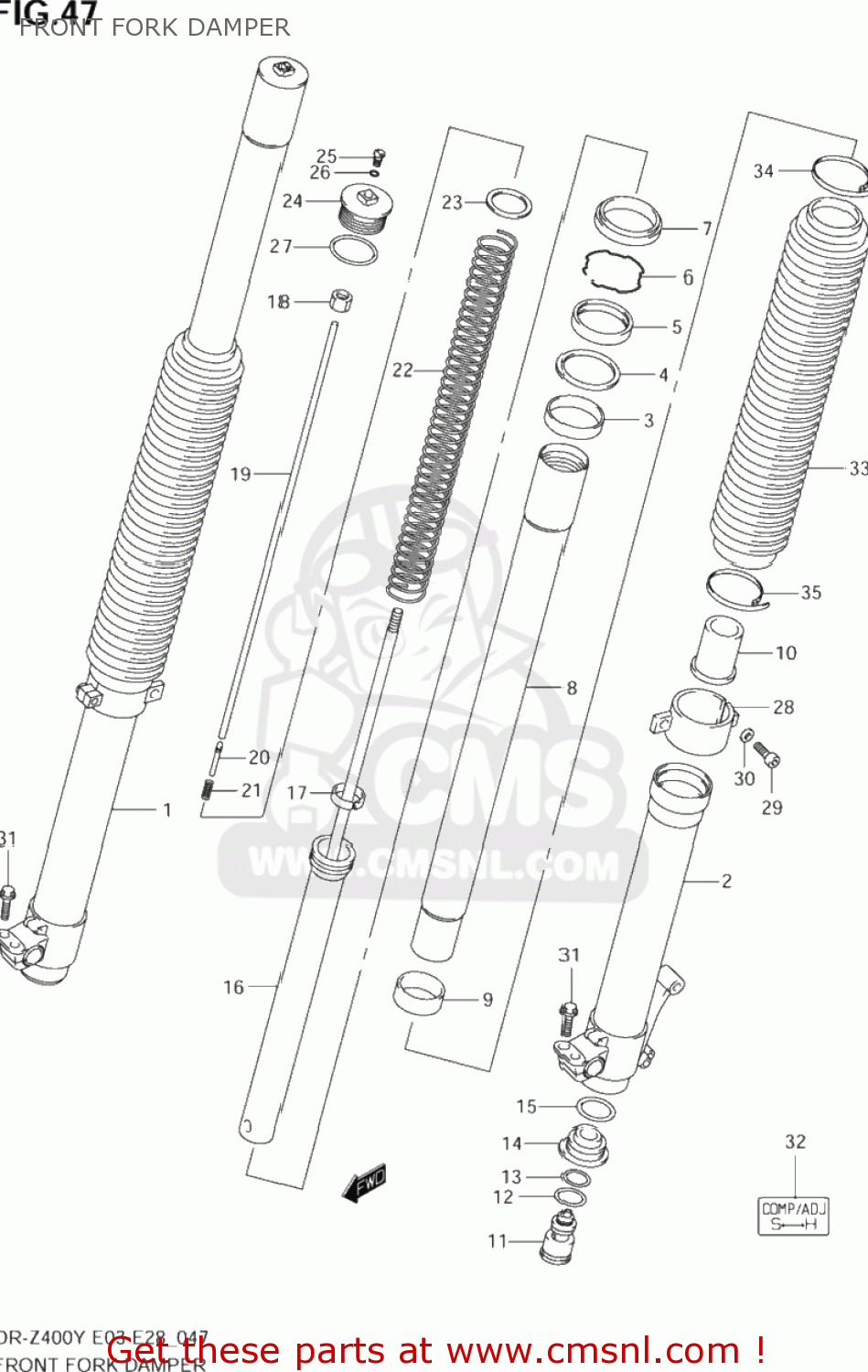 FRONT FORK DAMPER DR-Z400E 2004 (K4) USA (E03) DRZ400E DR Z400E