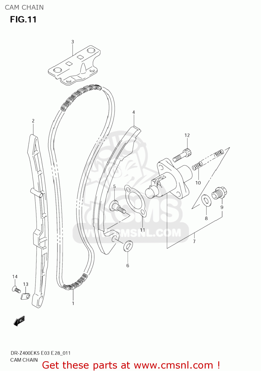 CAM CHAIN DR-Z400E 2005 (K5) USA (E03) DRZ400E DR Z400E