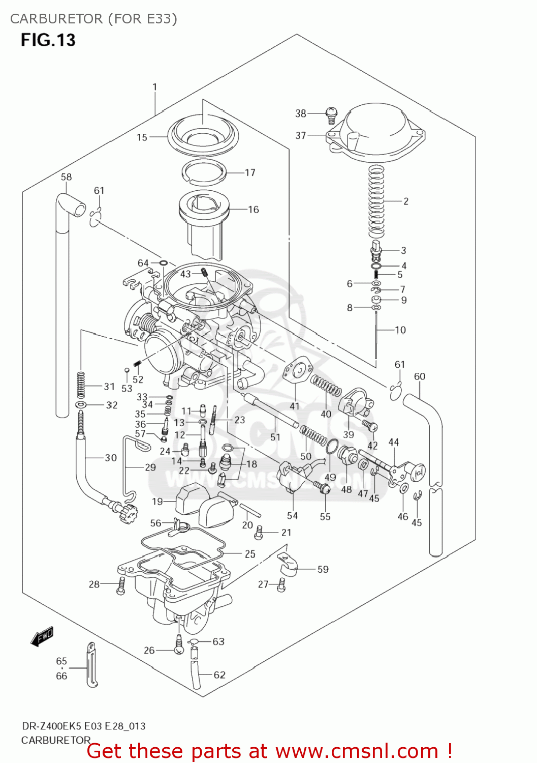 CARBURETOR (FOR E33) DR-Z400E 2005 (K5) USA (E03) DRZ400E DR Z400E