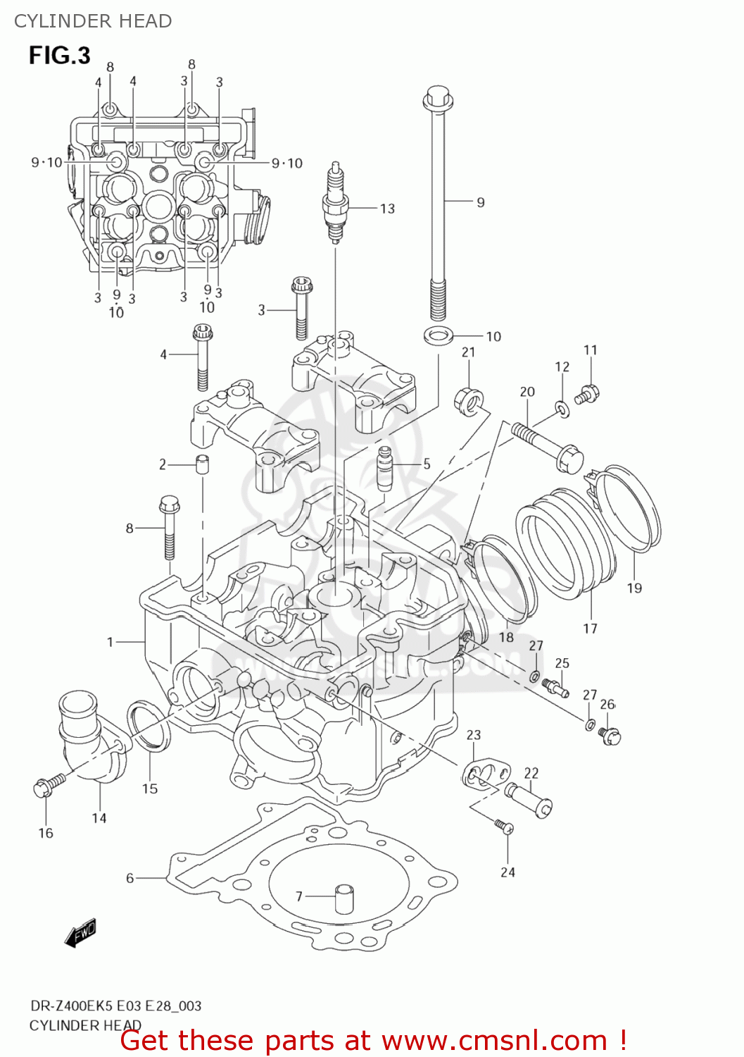 CYLINDER HEAD DR-Z400E 2005 (K5) USA (E03) DRZ400E DR Z400E