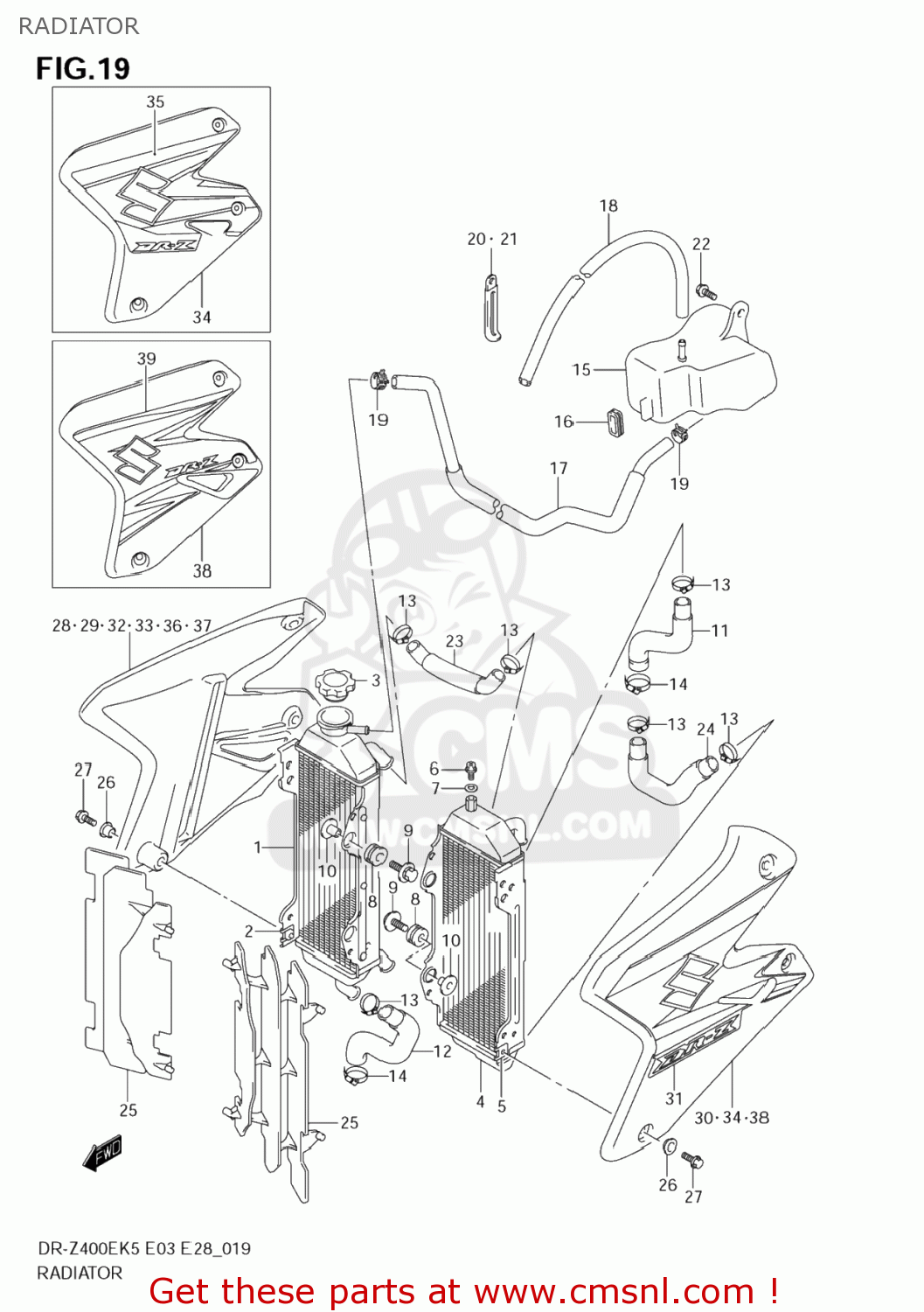 RADIATOR DR-Z400E 2005 (K5) USA (E03) DRZ400E DR Z400E