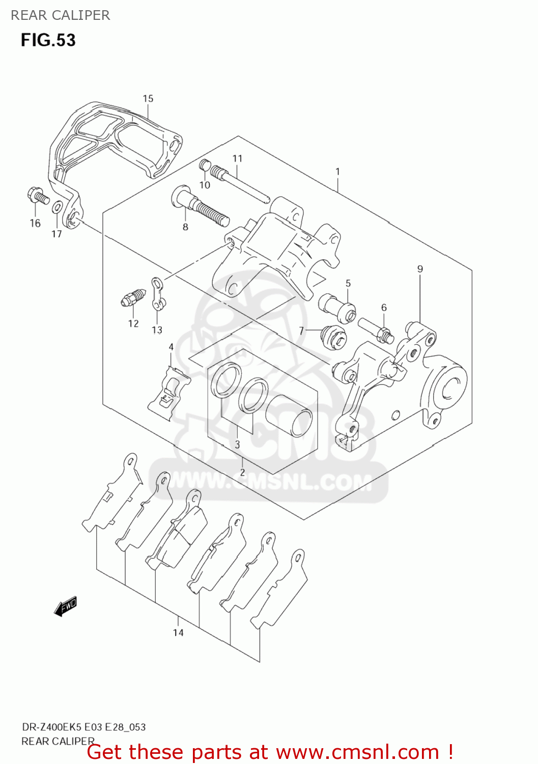 REAR CALIPER DR-Z400E 2005 (K5) USA (E03) DRZ400E DR Z400E