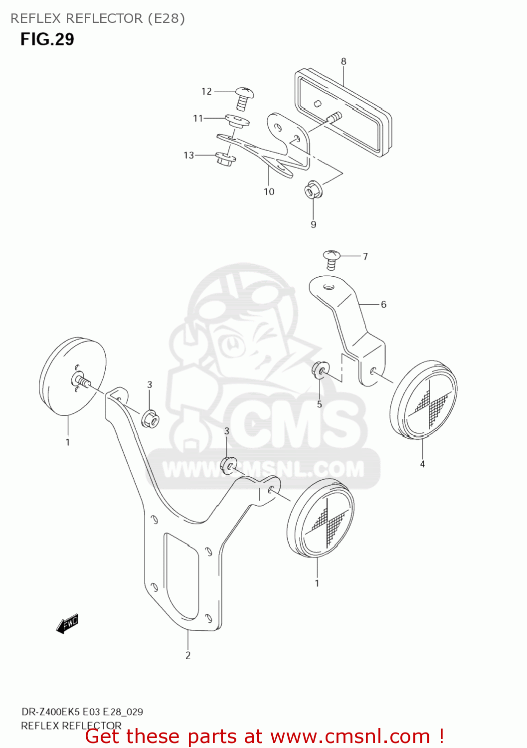 REFLEX REFLECTOR (E28) DR-Z400E 2005 (K5) USA (E03) DRZ400E DR Z400E