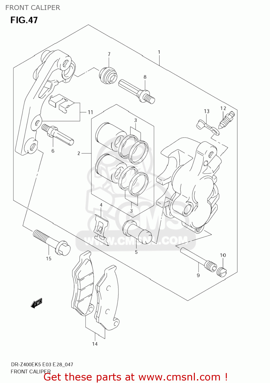 FRONT CALIPER DR-Z400E 2006 (K6) USA (E03) DRZ400E DR Z400E