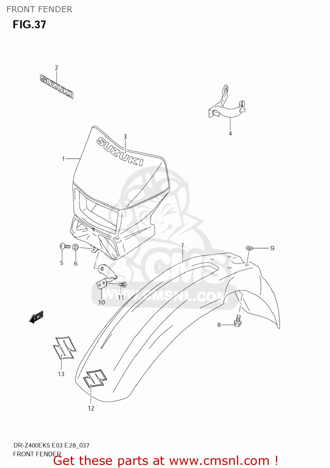 FRONT FENDER DR-Z400E 2006 (K6) USA (E03) DRZ400E DR Z400E
