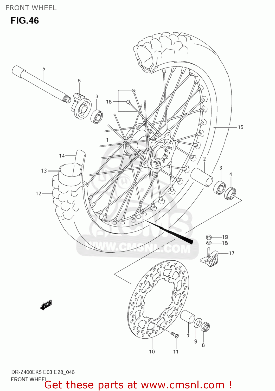FRONT WHEEL DR-Z400E 2007 (K7) USA (E03) DRZ400E DR Z400E