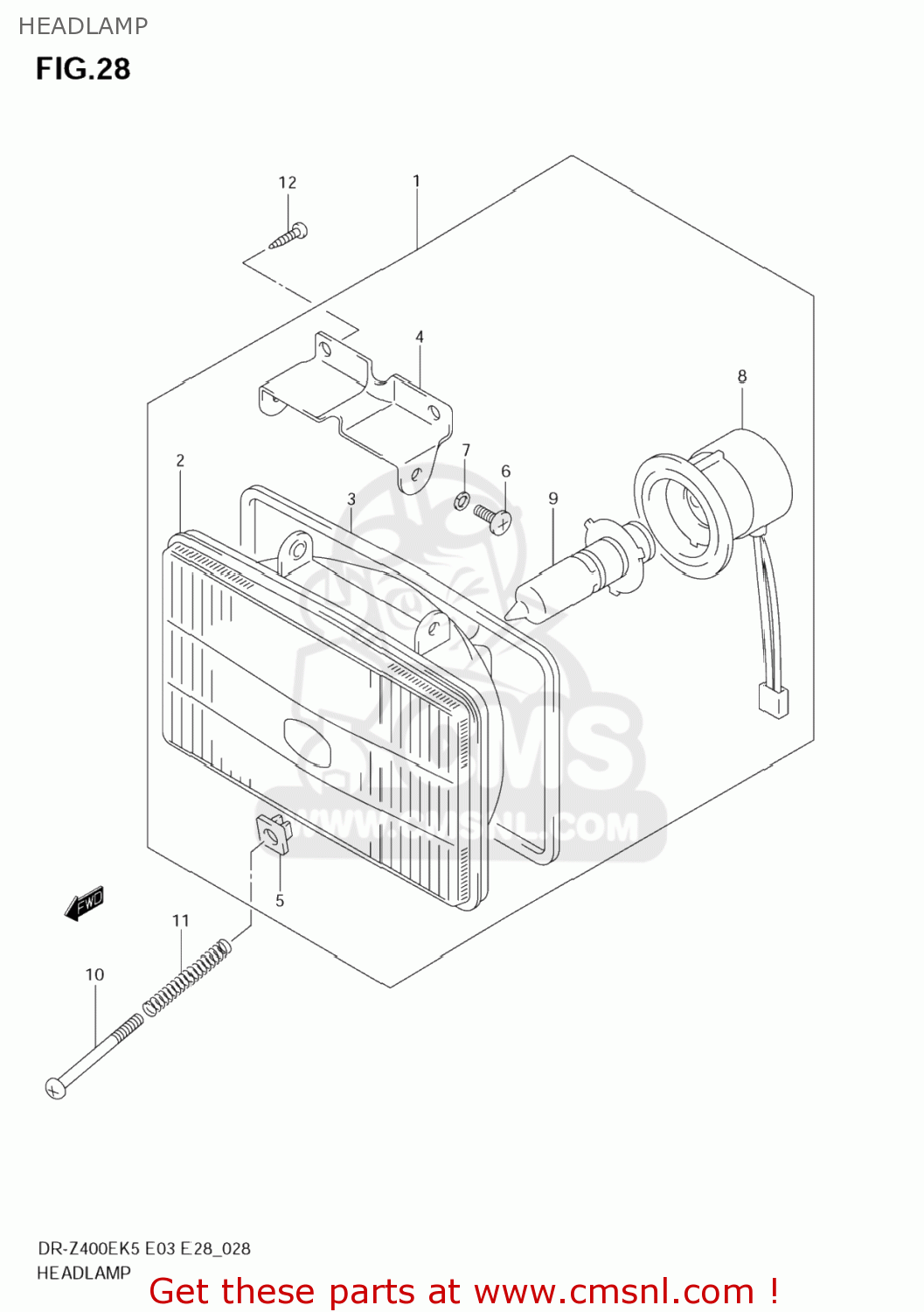 HEADLAMP DR-Z400E 2007 (K7) USA (E03) DRZ400E DR Z400E