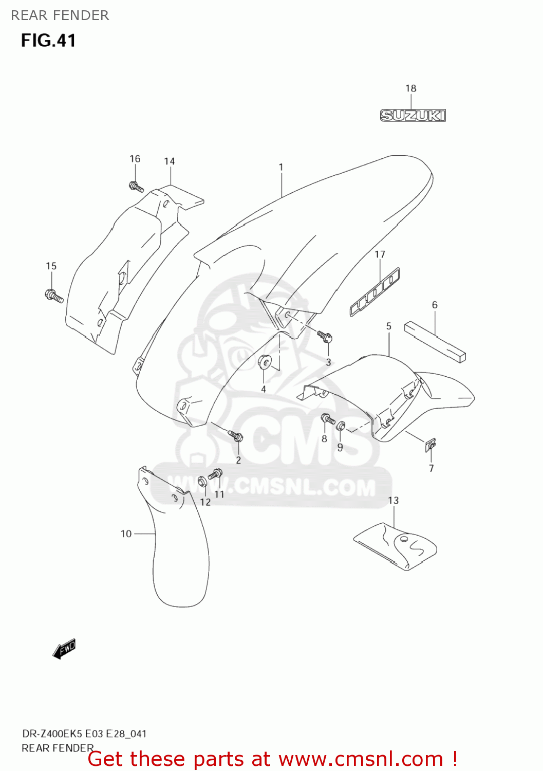 REAR FENDER DR-Z400E 2007 (K7) USA (E03) DRZ400E DR Z400E