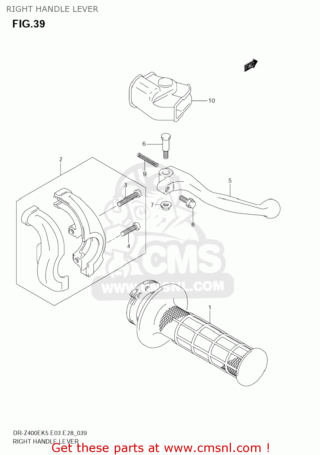 RIGHT HANDLE LEVER DR-Z400E 2007 (K7) USA (E03) DRZ400E DR Z400E
