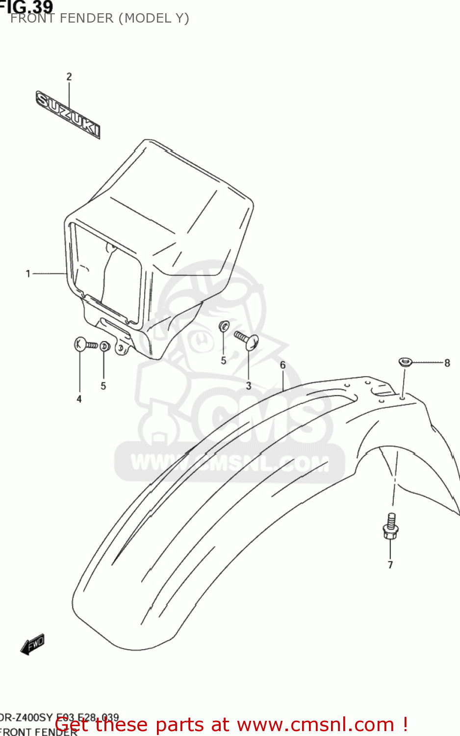FRONT FENDER (MODEL Y) DR-Z400S 2000 (Y) USA (E03) DRZ400S DR Z400S