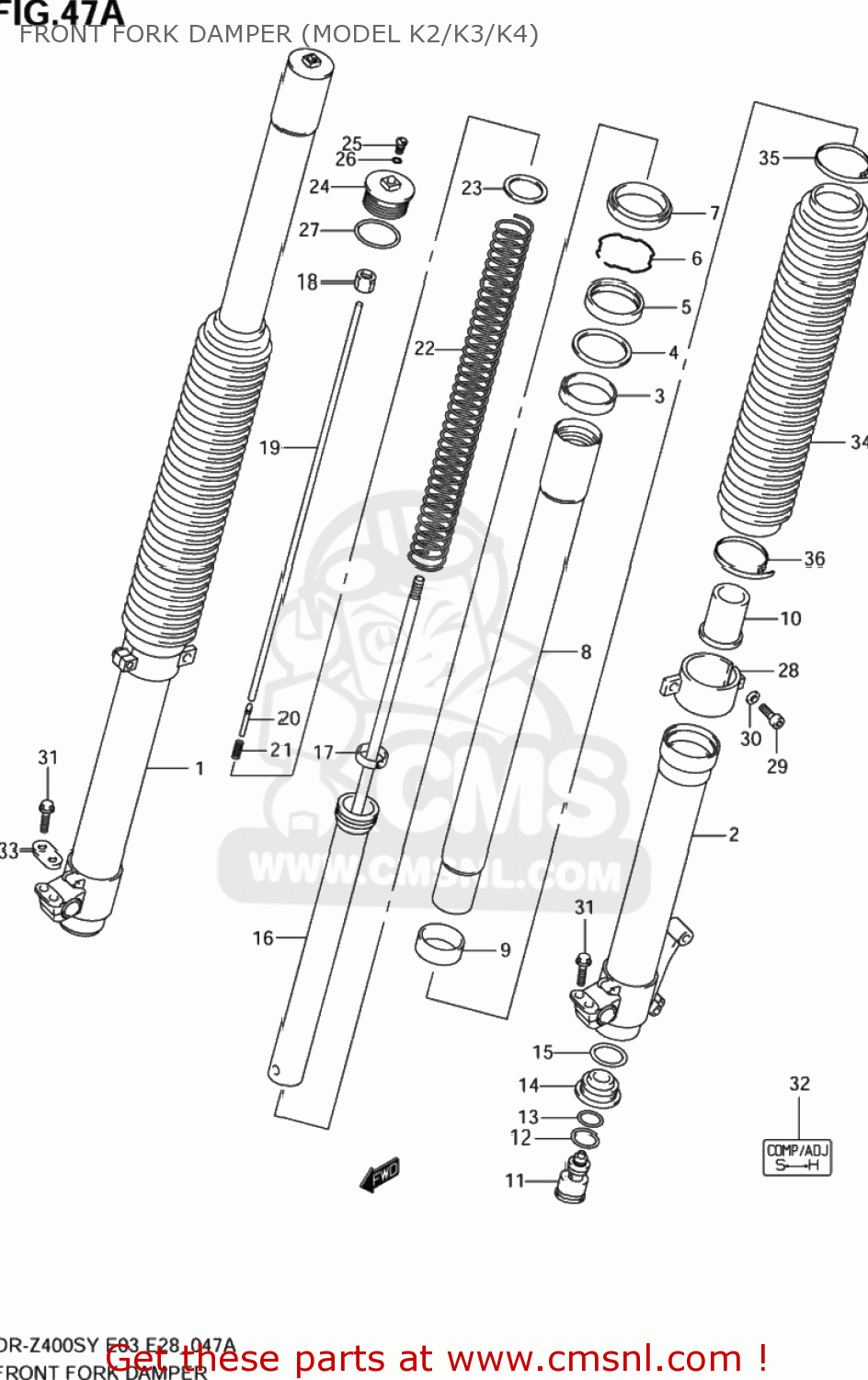FRONT FORK DAMPER (MODEL K2/K3/K4) DR-Z400S 2000 (Y) USA (E03) DRZ400S DR Z400S