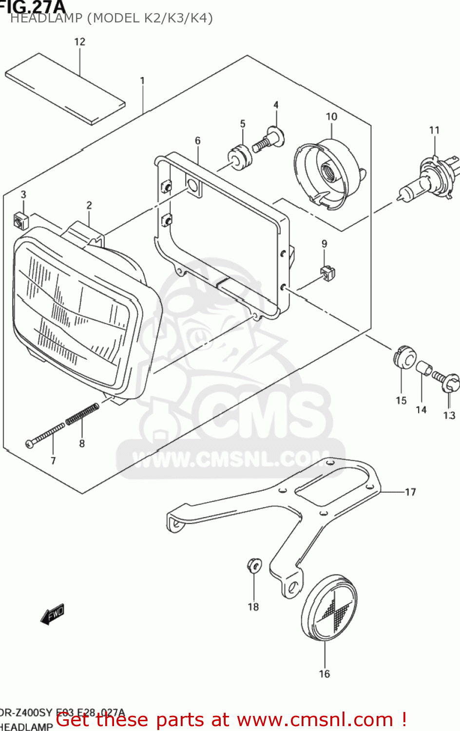HEADLAMP (MODEL K2/K3/K4) DR-Z400S 2001 (K1) USA (E03) DRZ400S DR Z400S