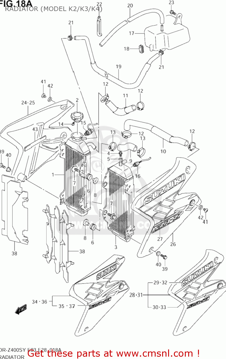 RADIATOR (MODEL K2/K3/K4) DR-Z400S 2001 (K1) USA (E03) DRZ400S DR Z400S
