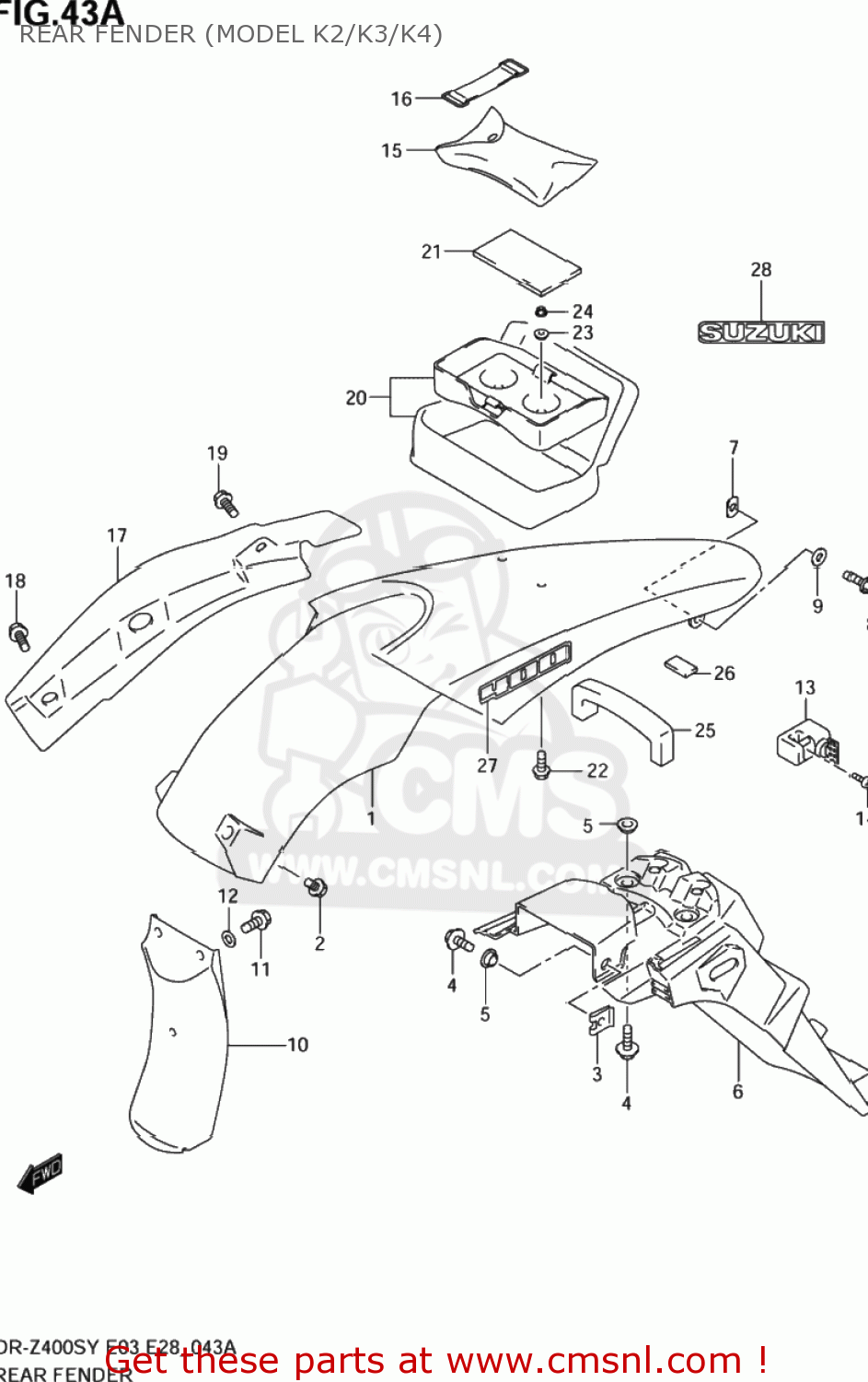 REAR FENDER (MODEL K2/K3/K4) DR-Z400S 2001 (K1) USA (E03) DRZ400S DR Z400S