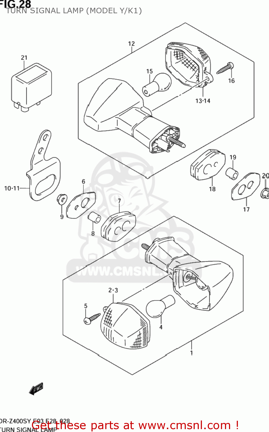 TURN SIGNAL LAMP (MODEL Y/K1) DR-Z400S 2001 (K1) USA (E03) DRZ400S DR Z400S