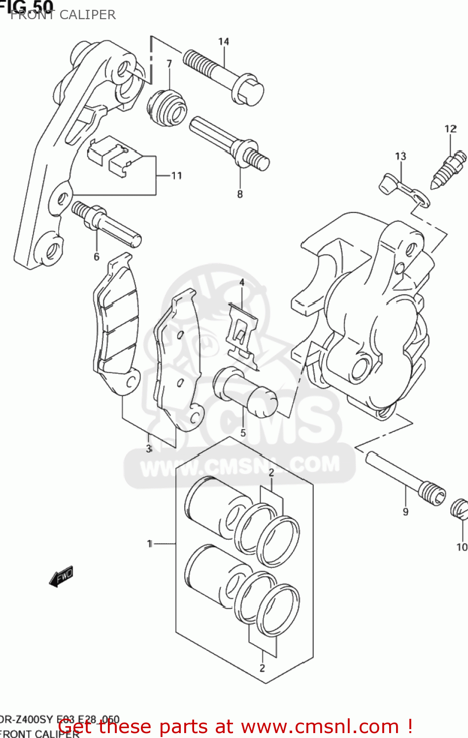 FRONT CALIPER DR-Z400S 2002 (K2) USA (E03) DRZ400S DR Z400S