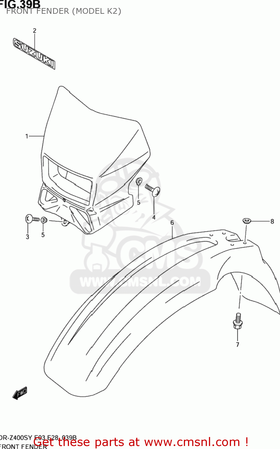 FRONT FENDER (MODEL K2) DR-Z400S 2002 (K2) USA (E03) DRZ400S DR Z400S