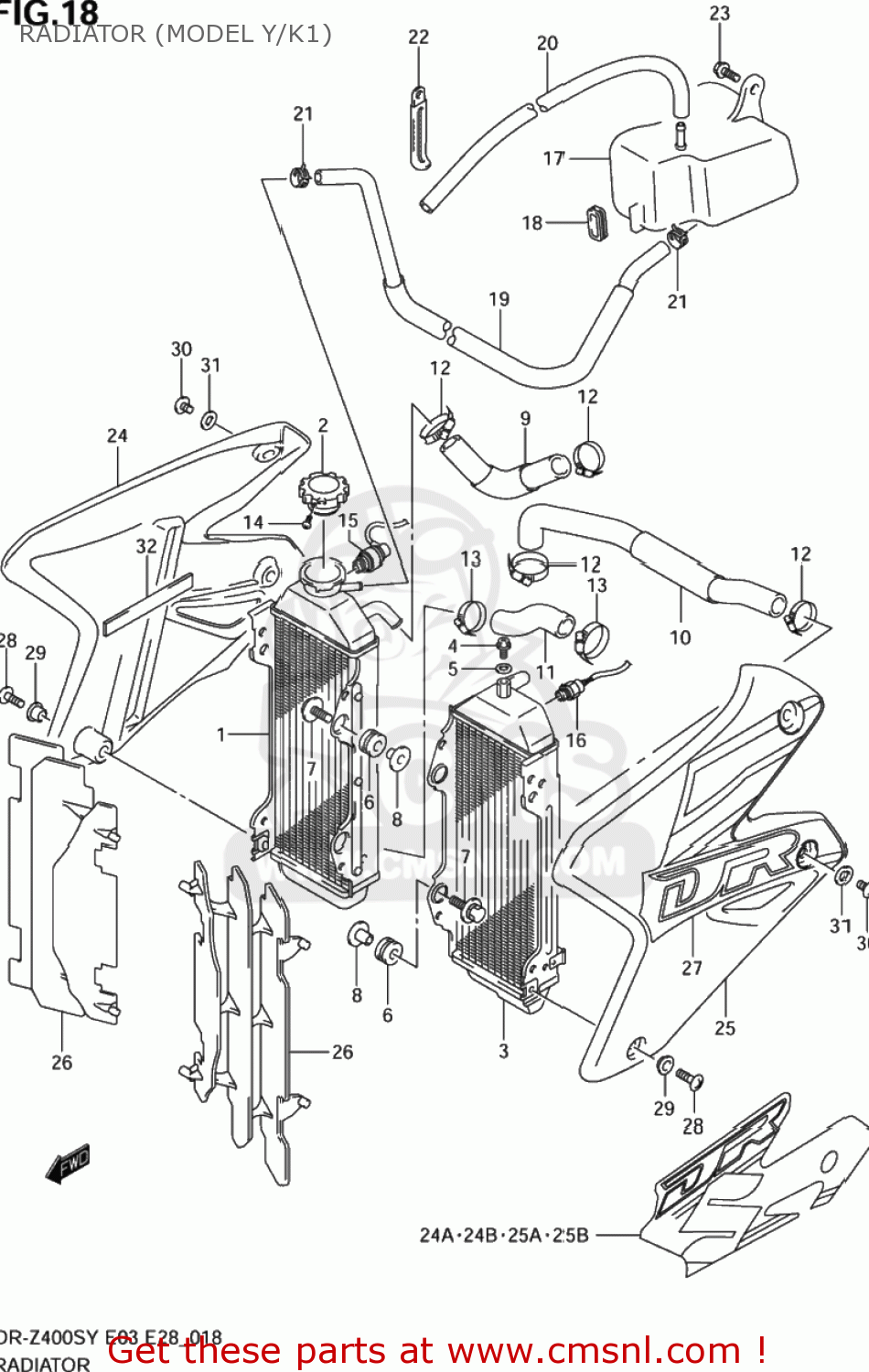 RADIATOR (MODEL Y/K1) DR-Z400S 2003 (K3) USA (E03) DRZ400S DR Z400S