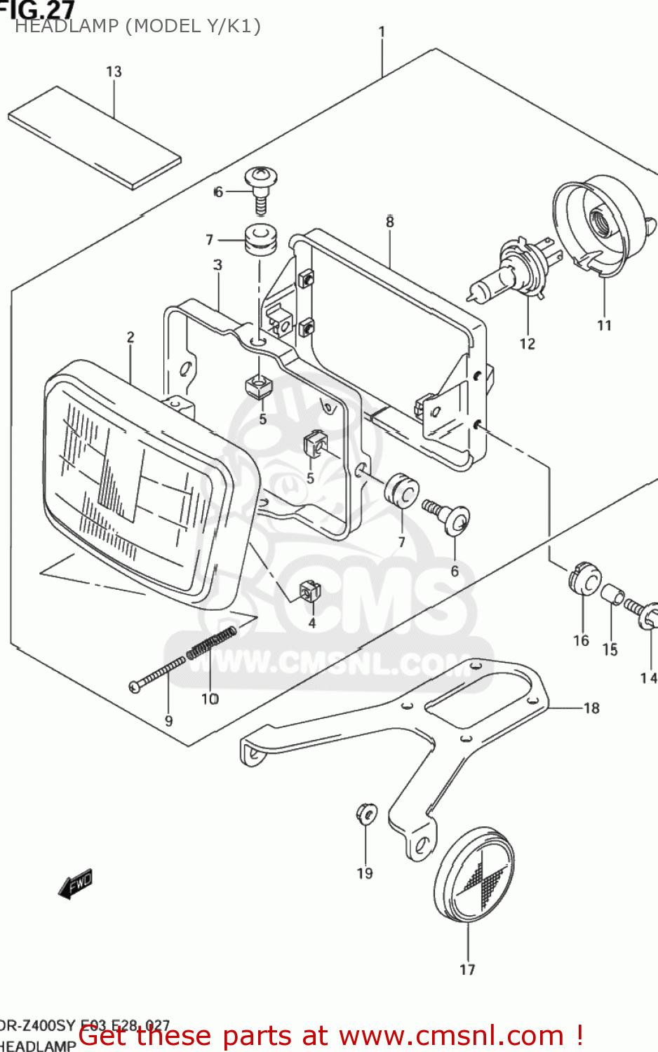 HEADLAMP (MODEL Y/K1) DR-Z400S 2004 (K4) USA (E03) DRZ400S DR Z400S