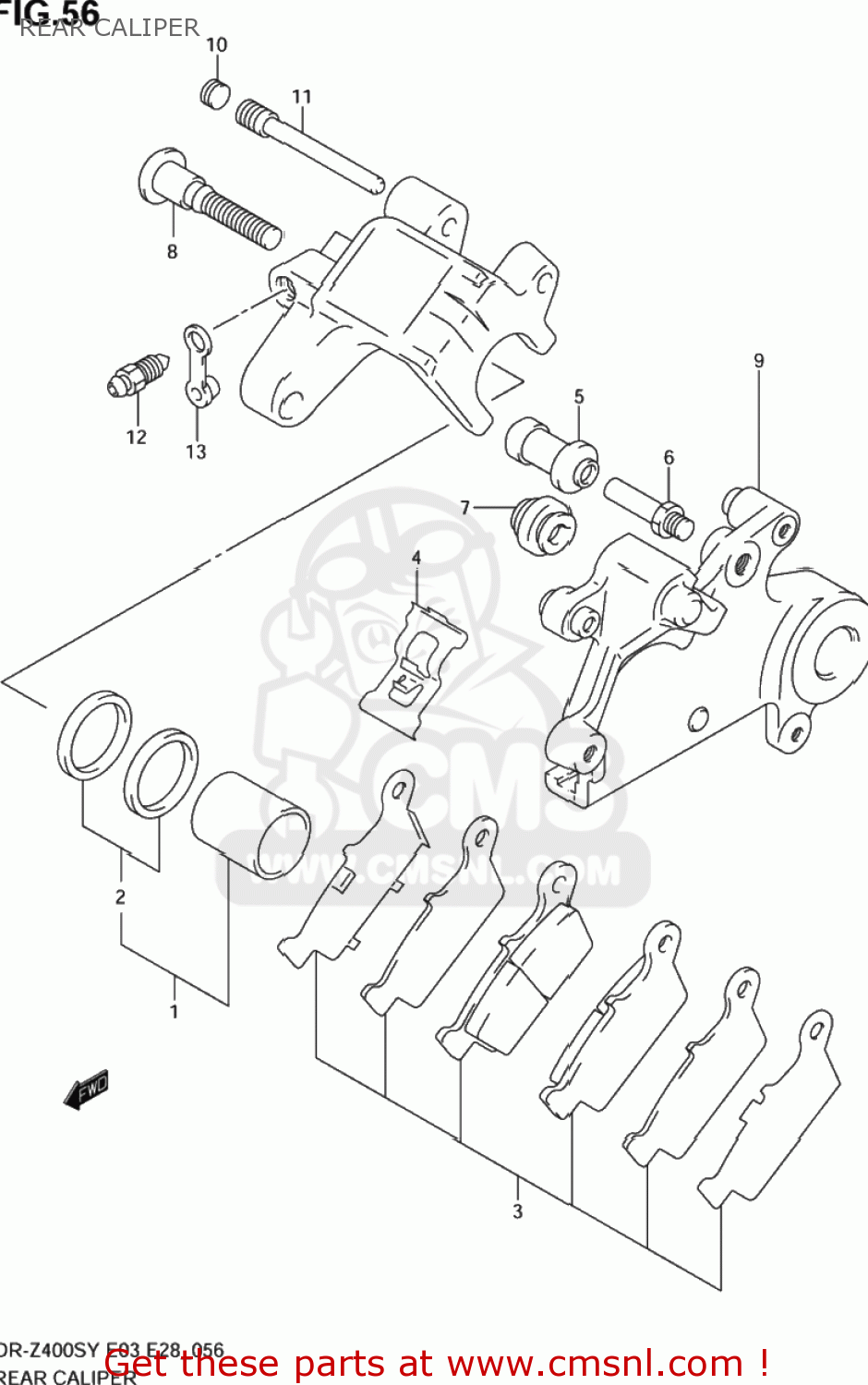 REAR CALIPER DR-Z400S 2004 (K4) USA (E03) DRZ400S DR Z400S