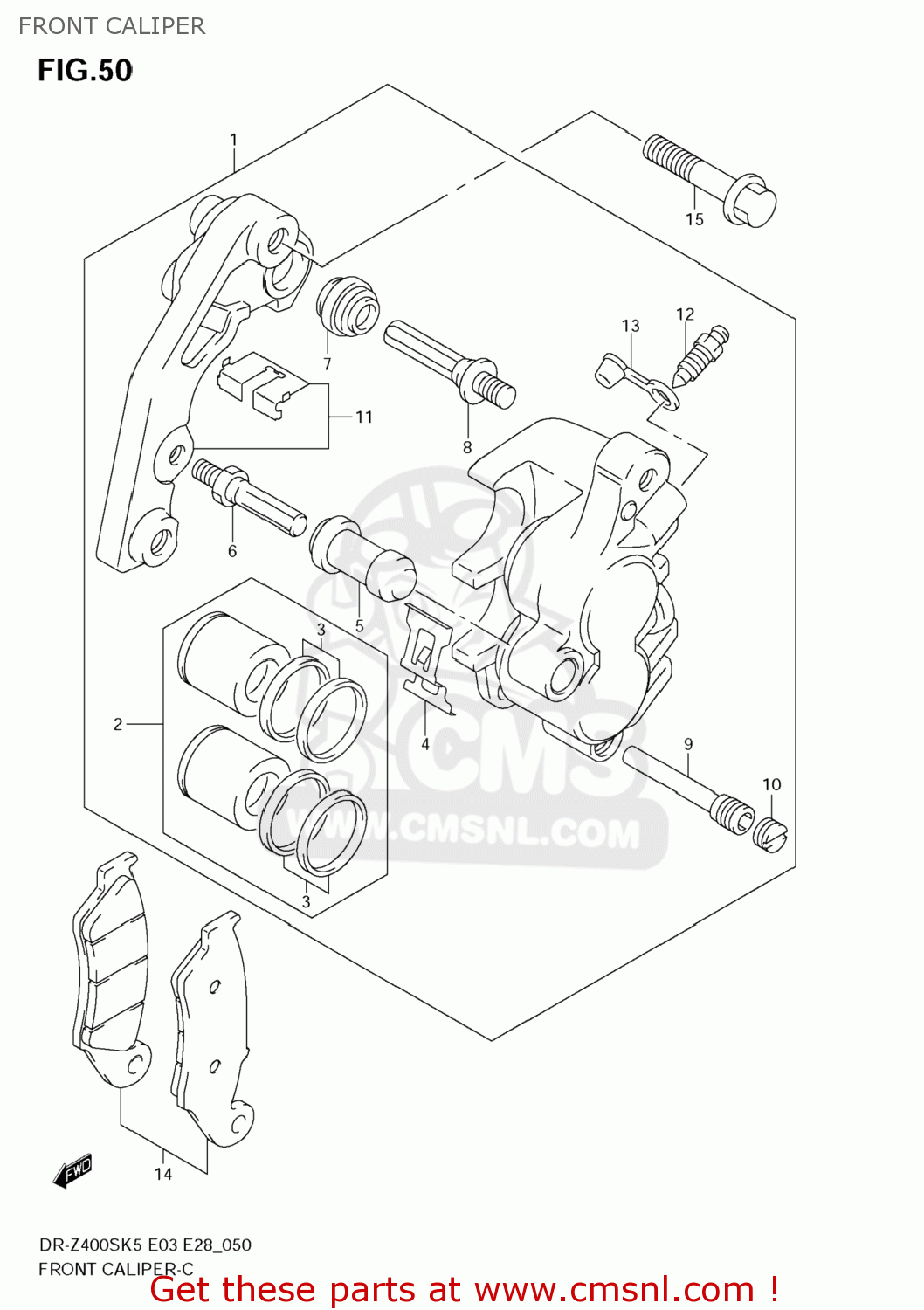 FRONT CALIPER DR-Z400S 2005 (K5) USA (E03) DRZ400S DR Z400S