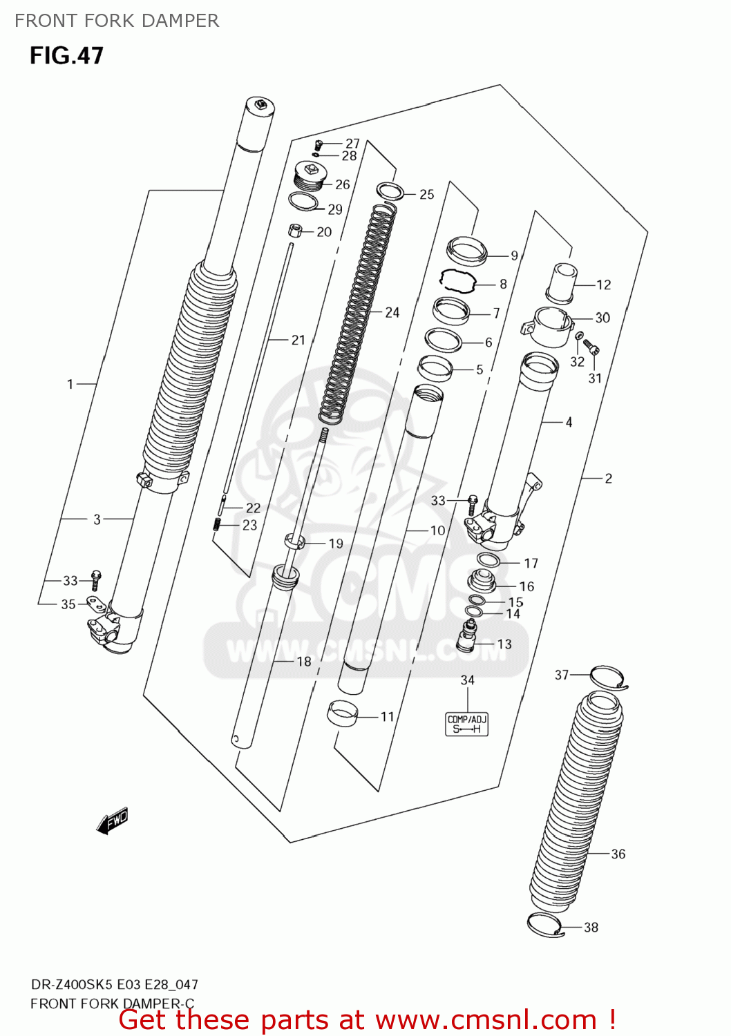 FRONT FORK DAMPER DR-Z400S 2005 (K5) USA (E03) DRZ400S DR Z400S