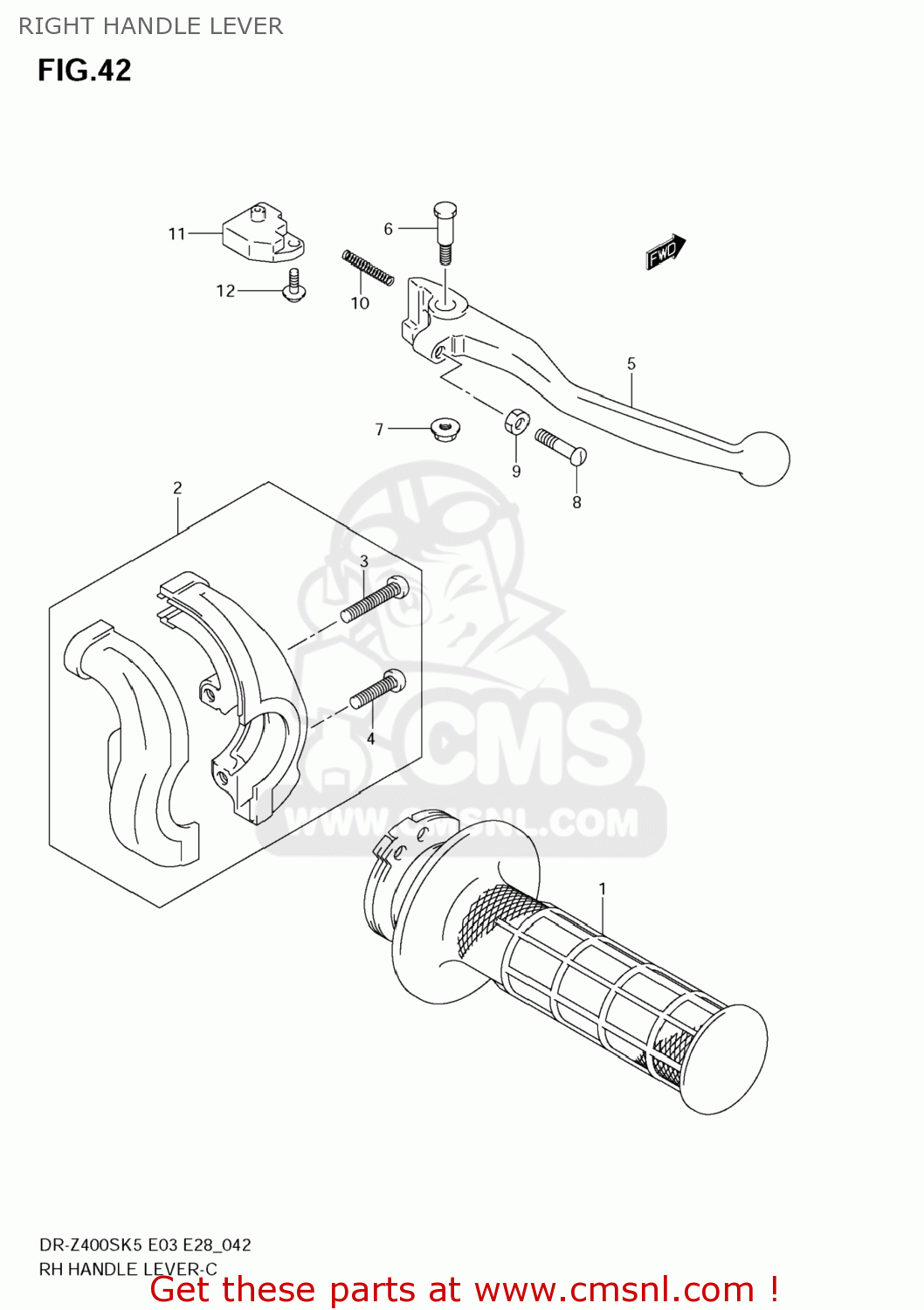 RIGHT HANDLE LEVER DR-Z400S 2005 (K5) USA (E03) DRZ400S DR Z400S