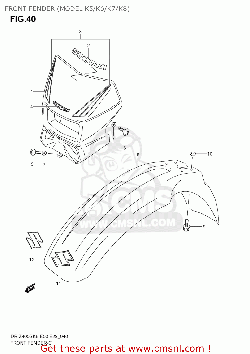 FRONT FENDER (MODEL K5/K6/K7/K8) DR-Z400S 2006 (K6) USA (E03) DRZ400S DR Z400S