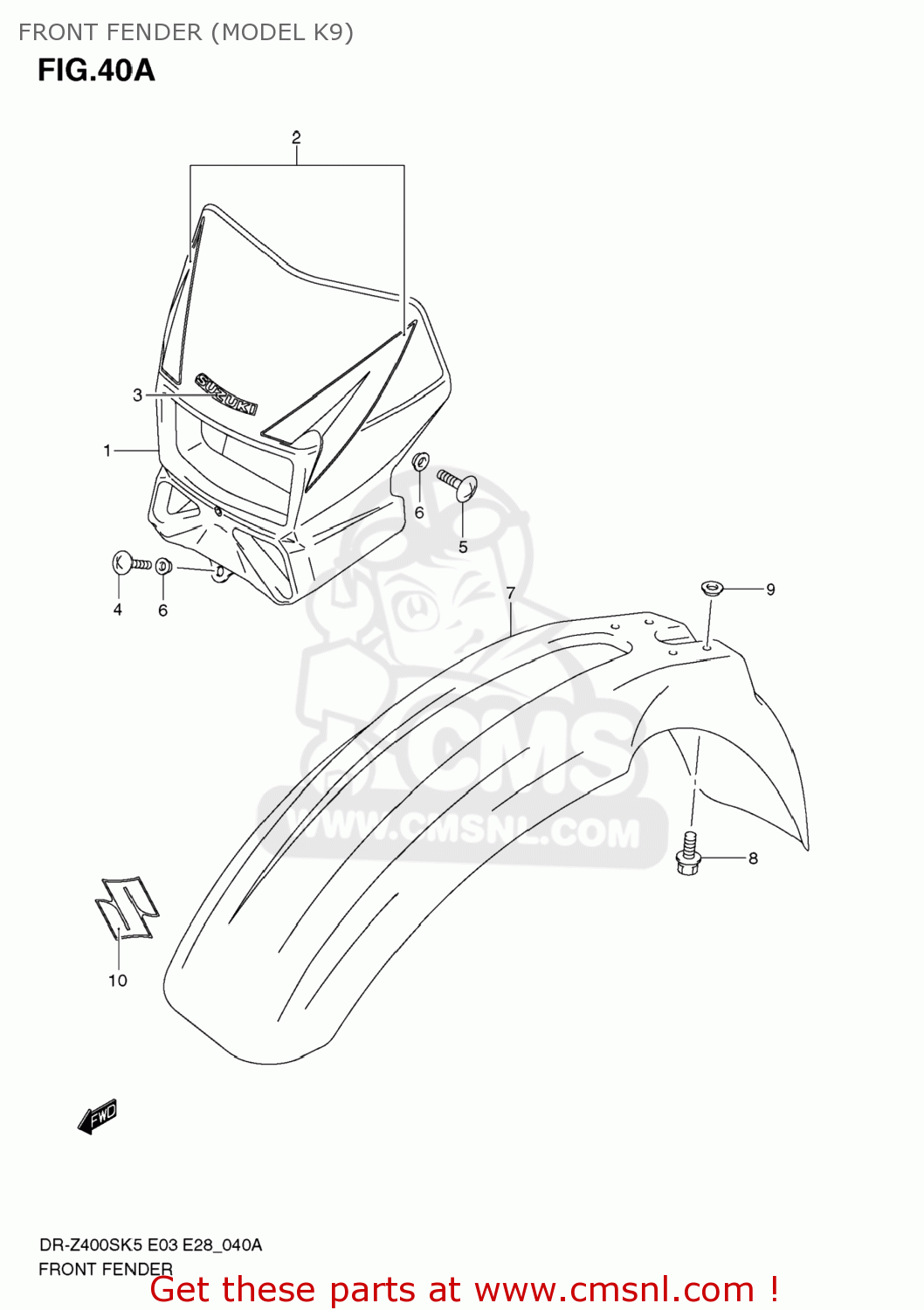 FRONT FENDER (MODEL K9) DR-Z400S 2007 (K7) USA (E03) DRZ400S DR Z400S