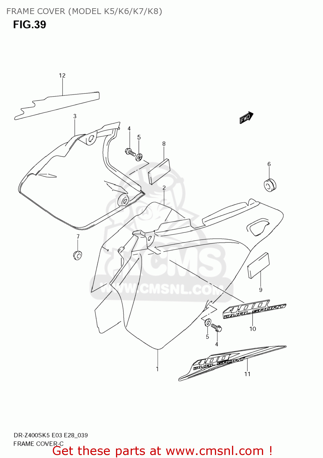 FRAME COVER (MODEL K5/K6/K7/K8) DR-Z400S 2008 (K8) USA (E03) DRZ400S DR Z400S